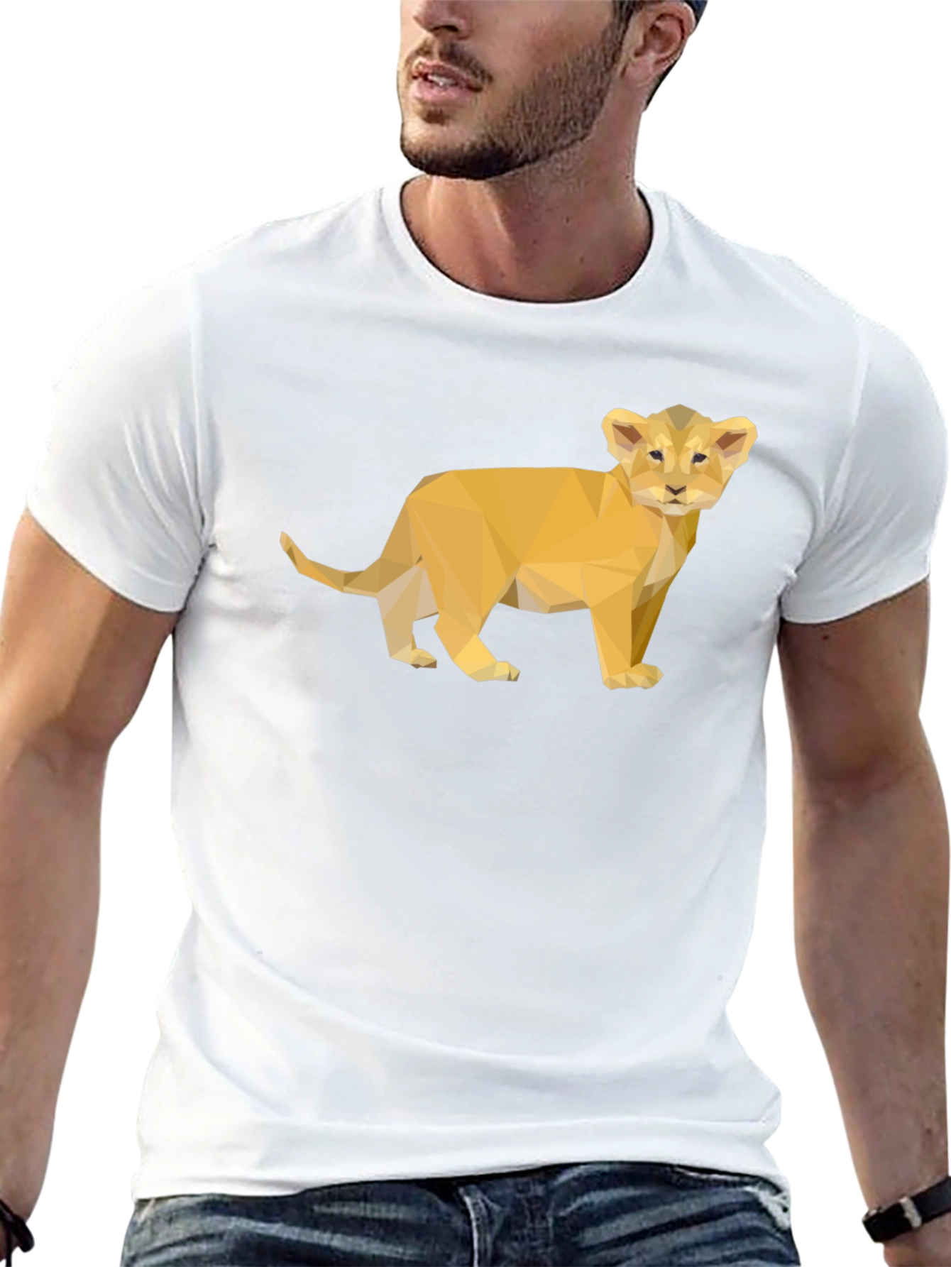 Geometric Lion Cub Graphic Tee - Black Unisex T-Shirt
