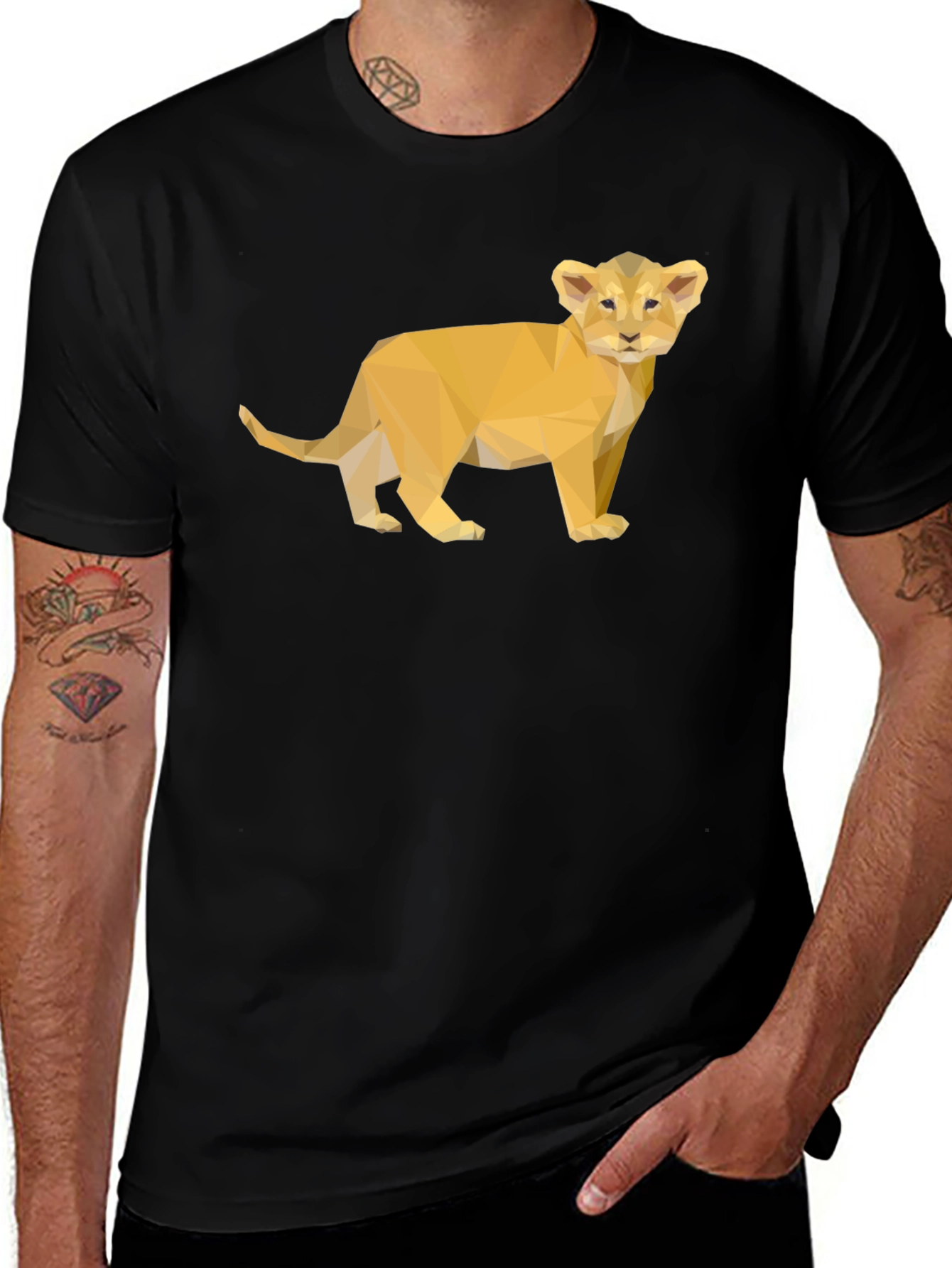 Geometric Lion Cub Graphic Tee - Black Unisex T-Shirt