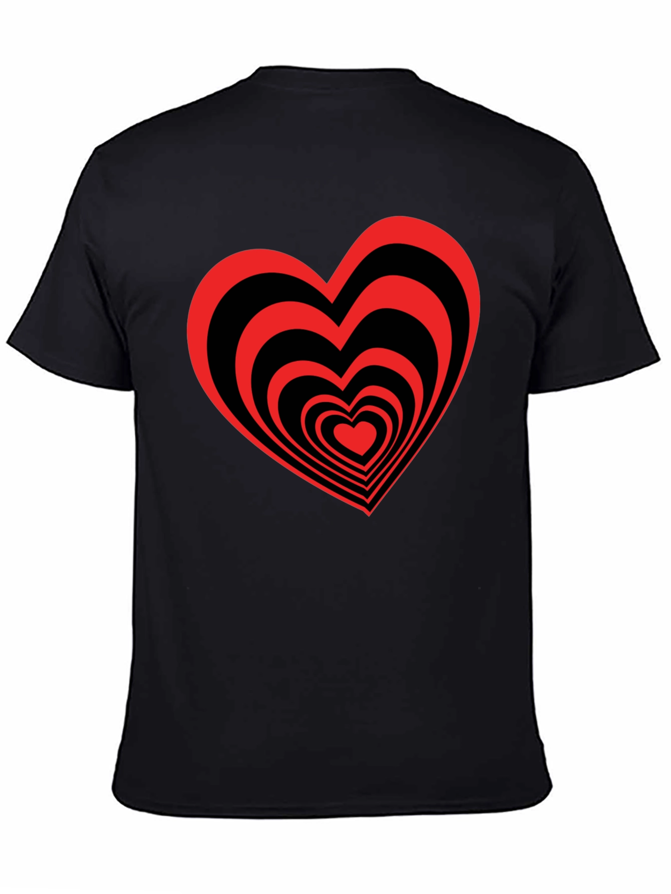 Black T-Shirt with Red Heart Optical Illusion Design