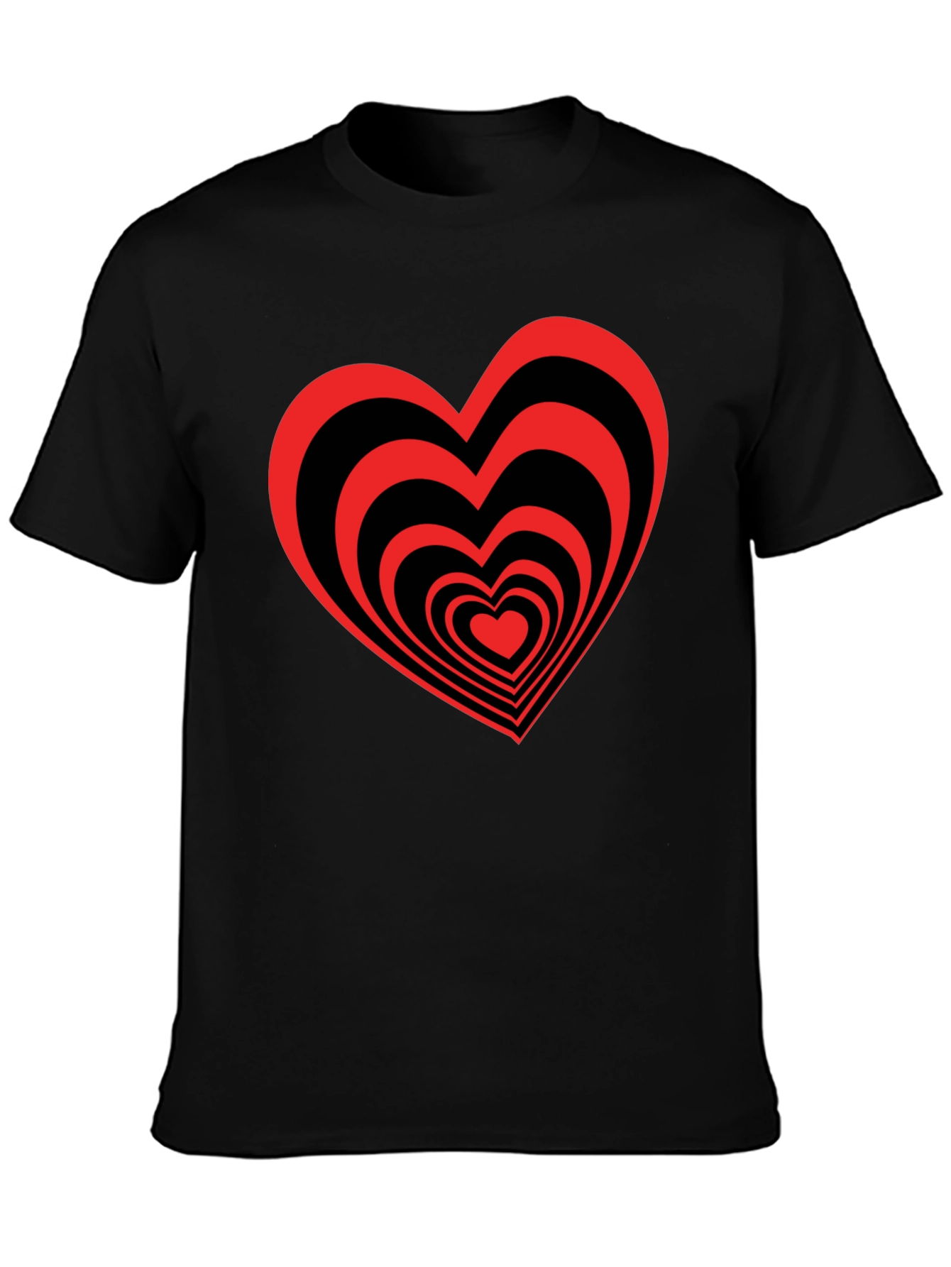 Black T-Shirt with Red Heart Optical Illusion Design