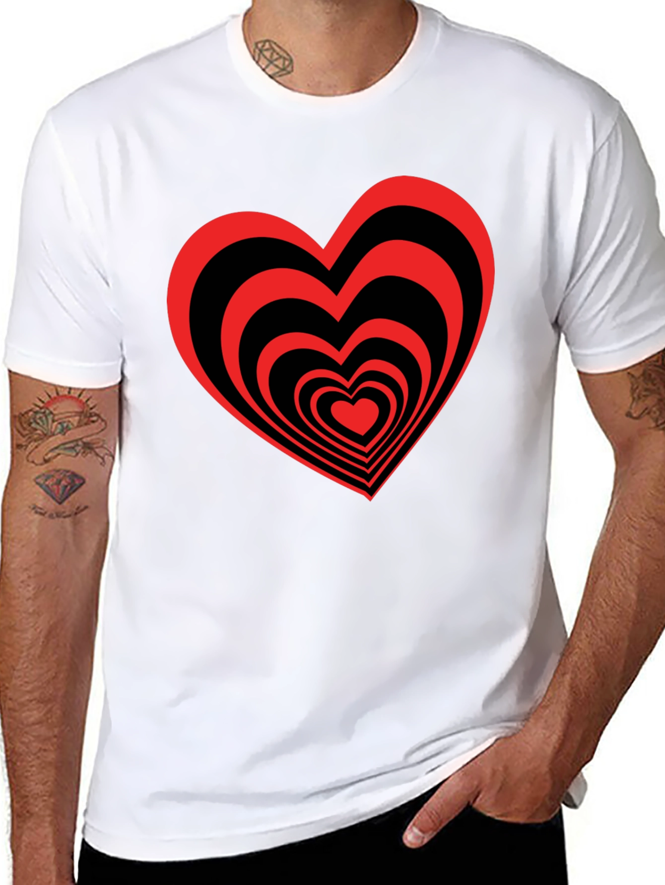 Black T-Shirt with Red Heart Optical Illusion Design