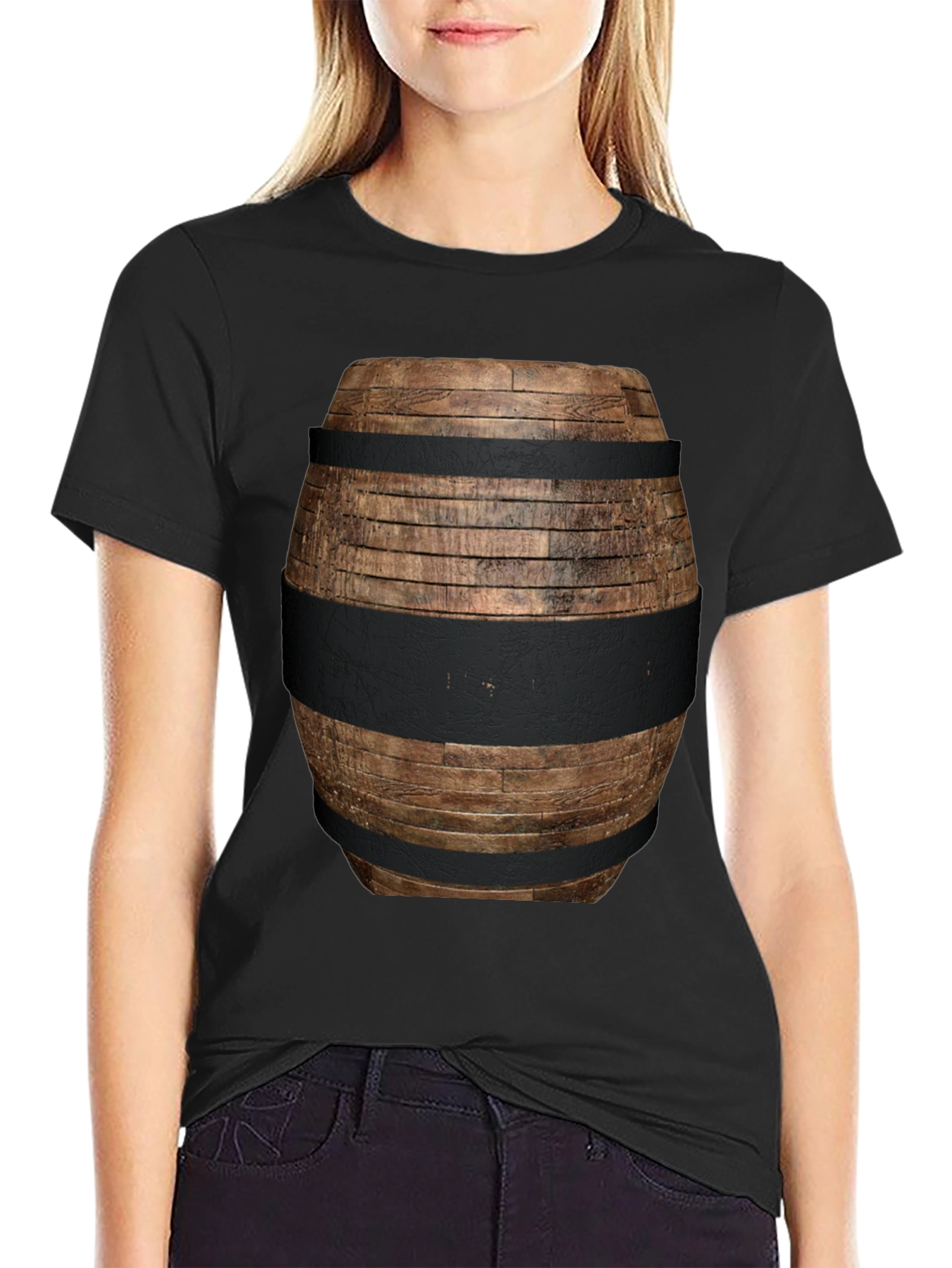 Wooden Barrel Design T-Shirt - Novelty Graphic Tee