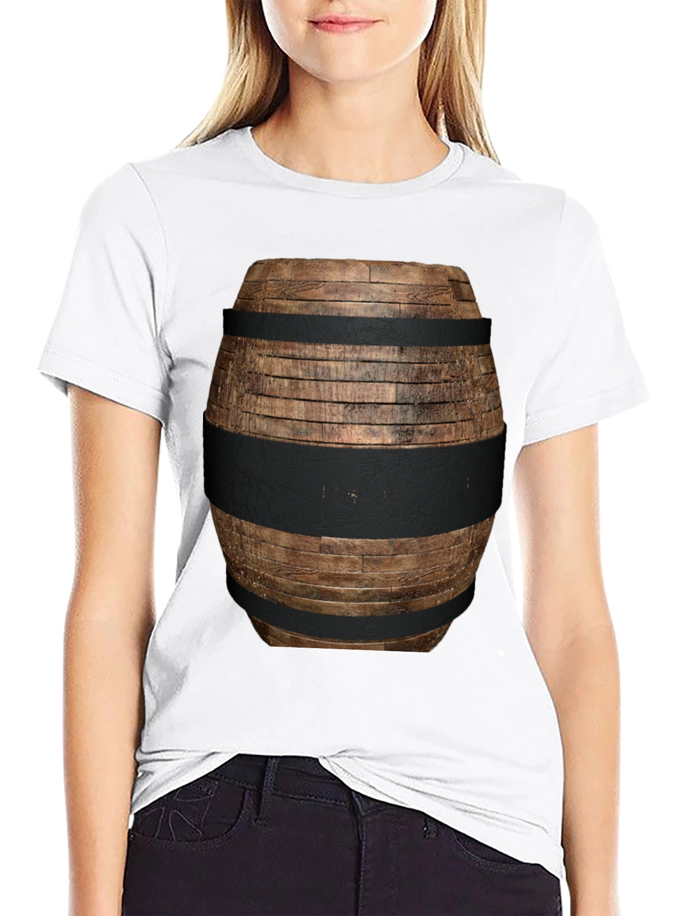 Wooden Barrel Design T-Shirt - Novelty Graphic Tee