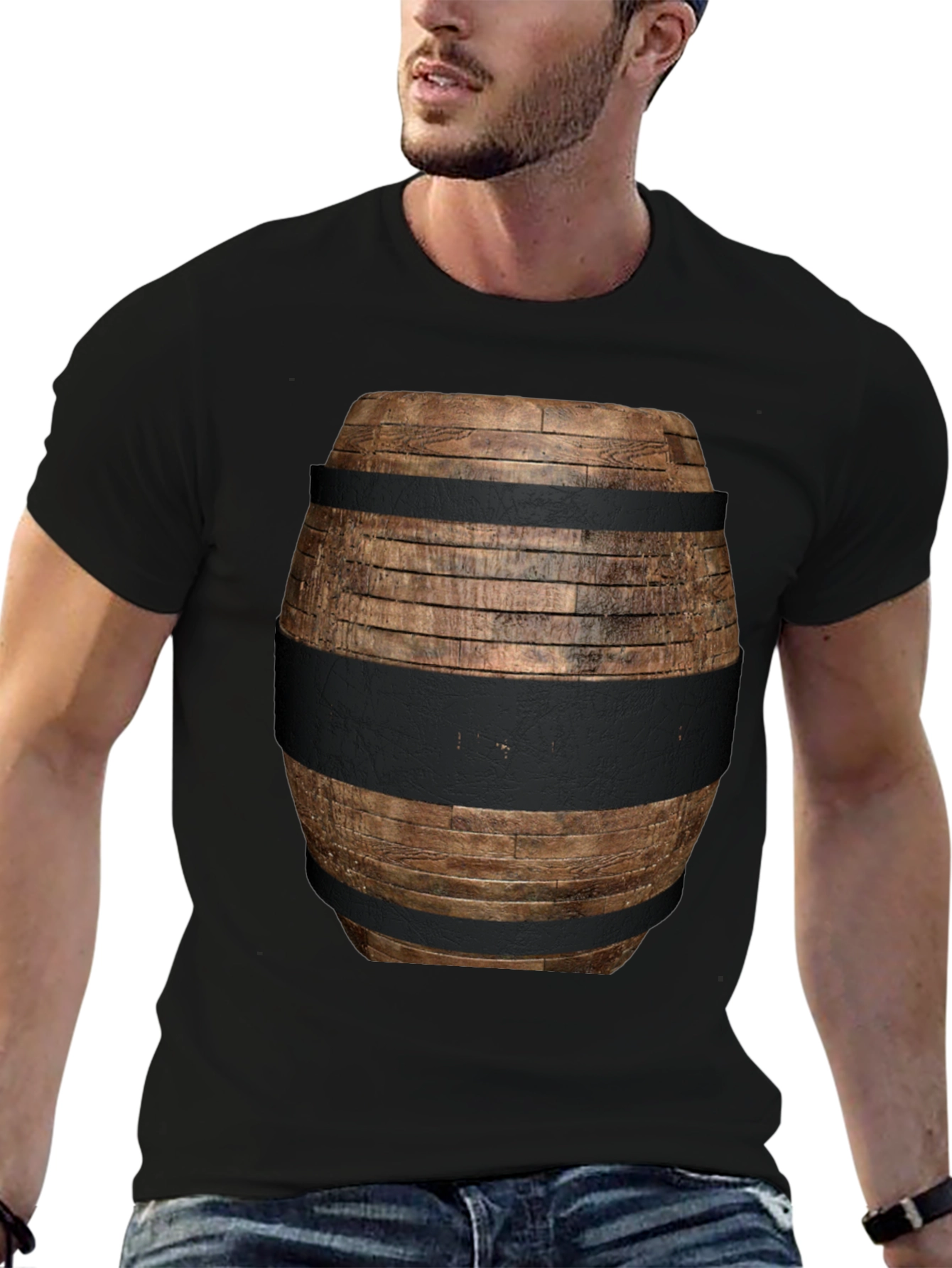 Wooden Barrel Design T-Shirt - Novelty Graphic Tee