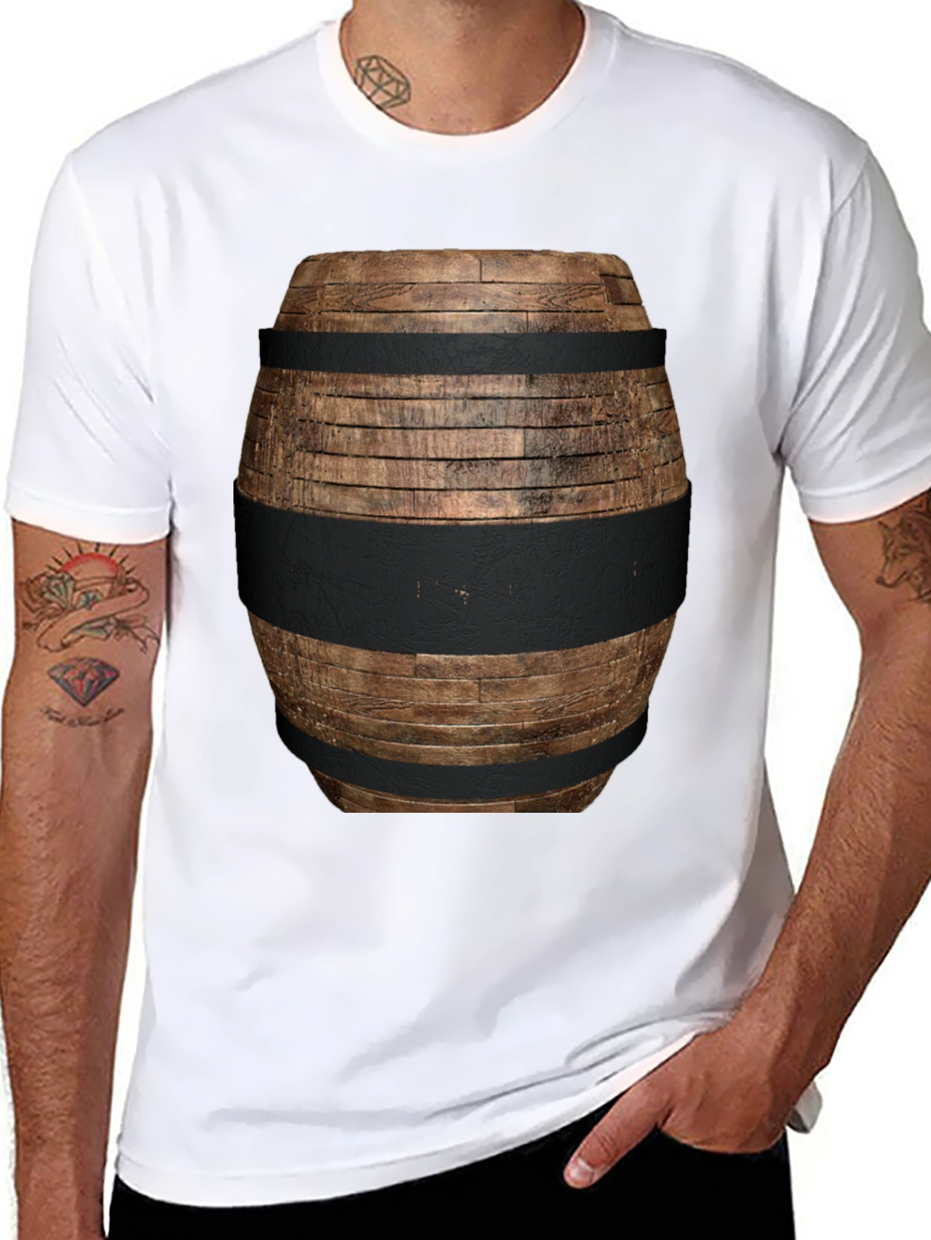 Wooden Barrel Design T-Shirt - Novelty Graphic Tee