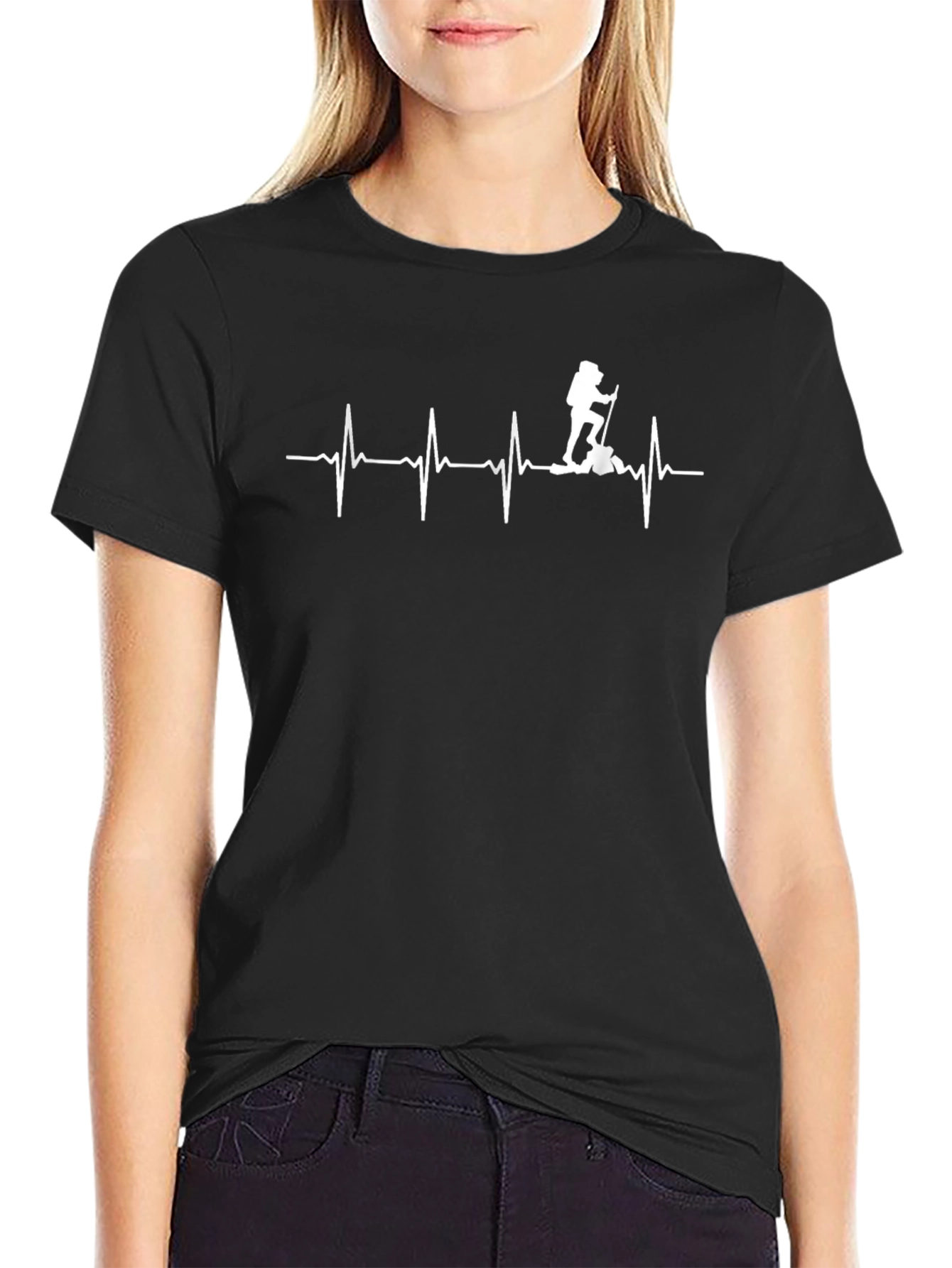 Hiking Heartbeat Graphic T-Shirt - Black