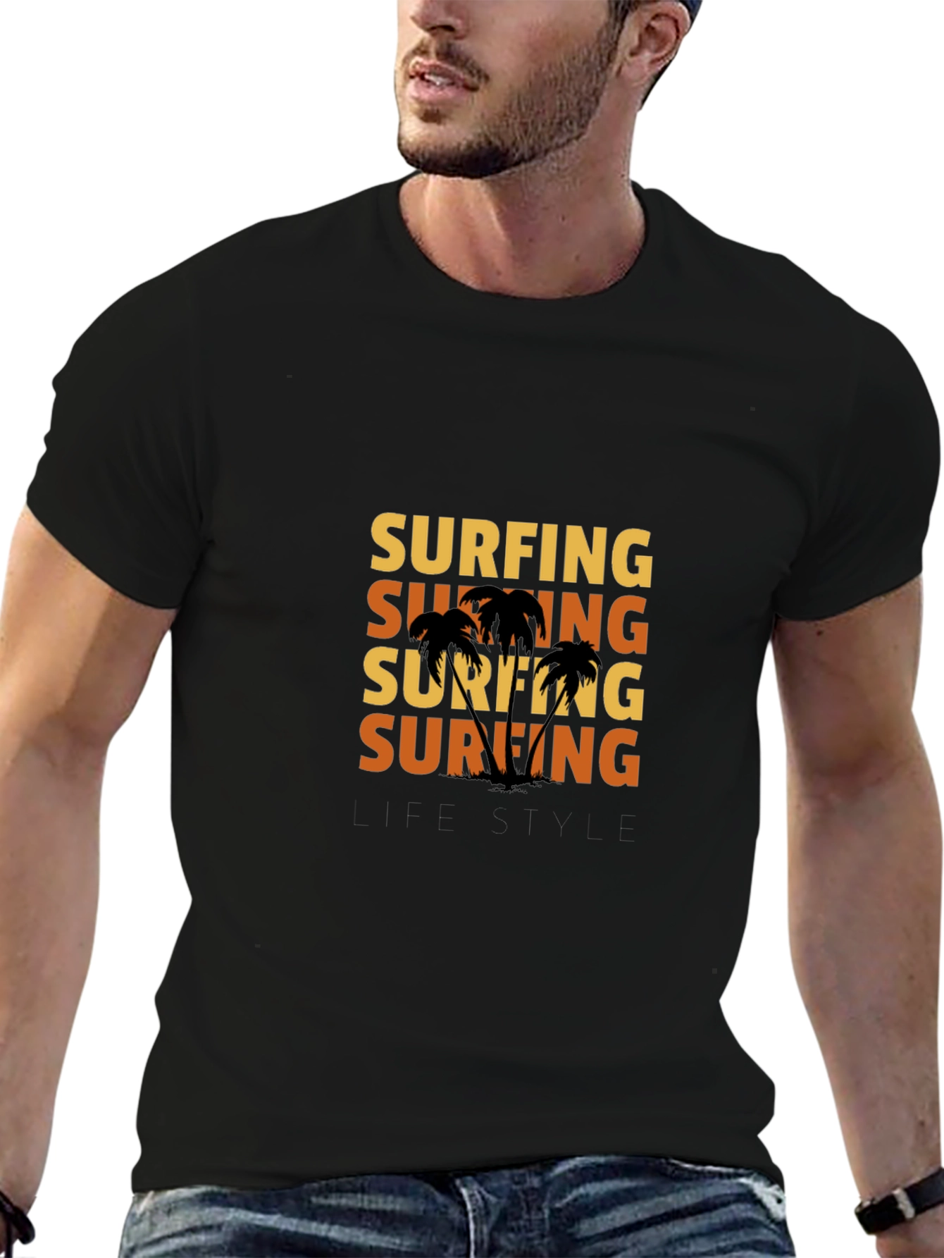 Surfing Lifestyle Graphic T-Shirt - Black