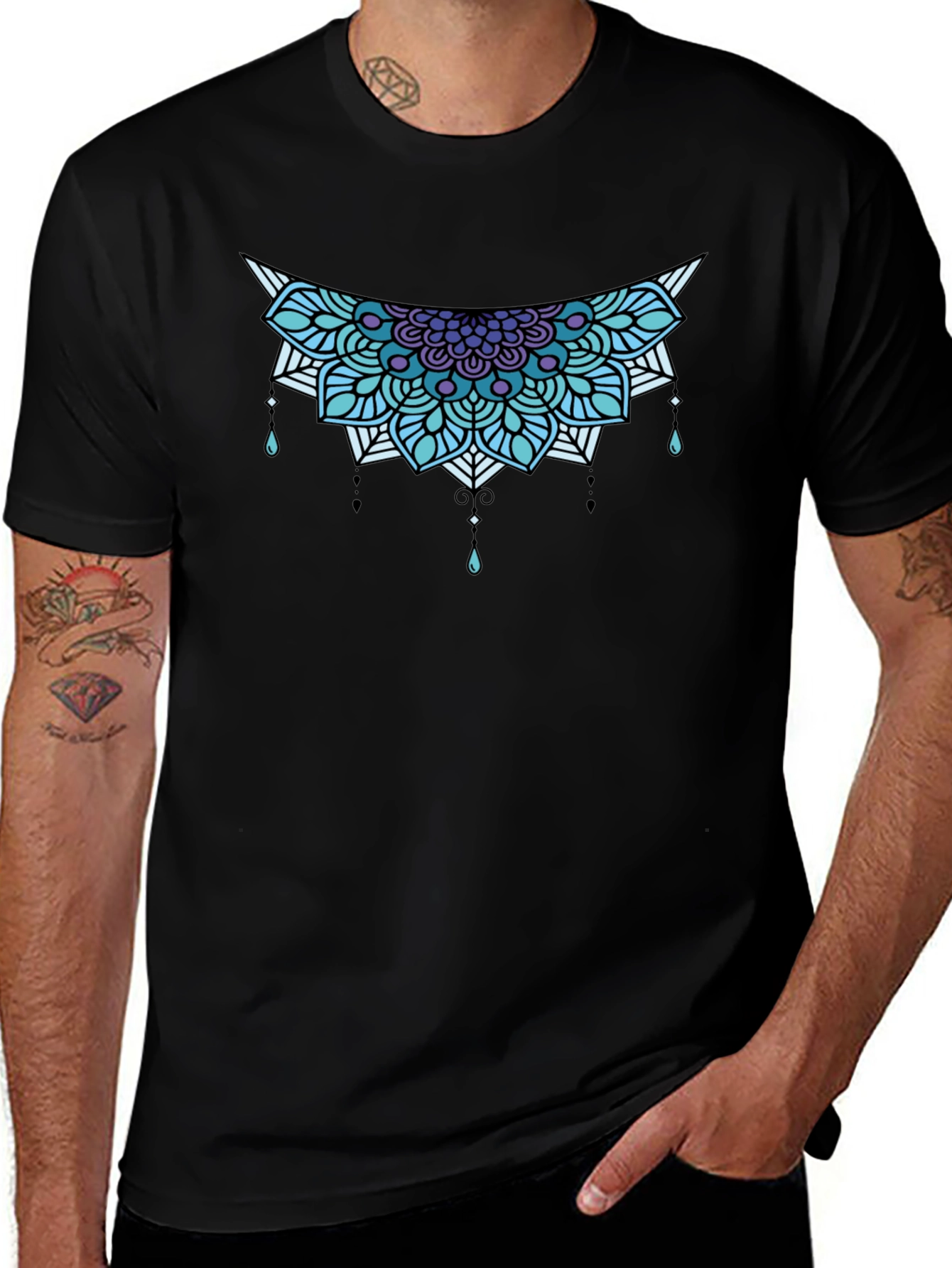Geometric Mandala Graphic Tee - Black