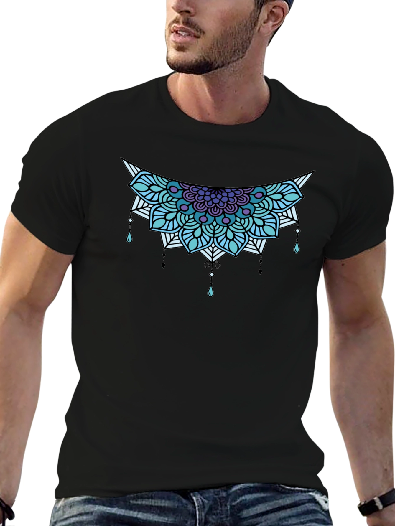 Geometric Mandala Graphic Tee - Black