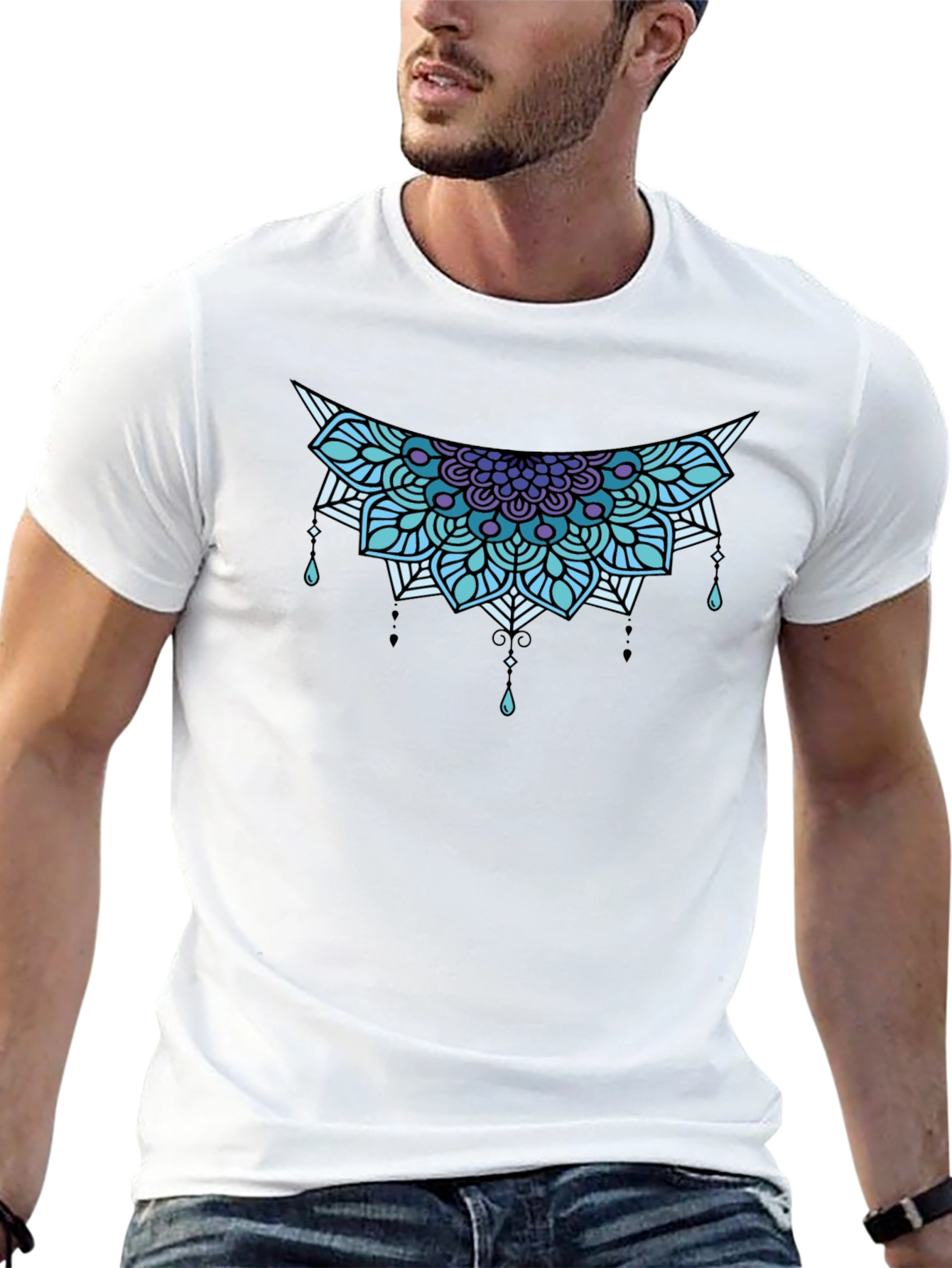 Geometric Mandala Graphic Tee - Black
