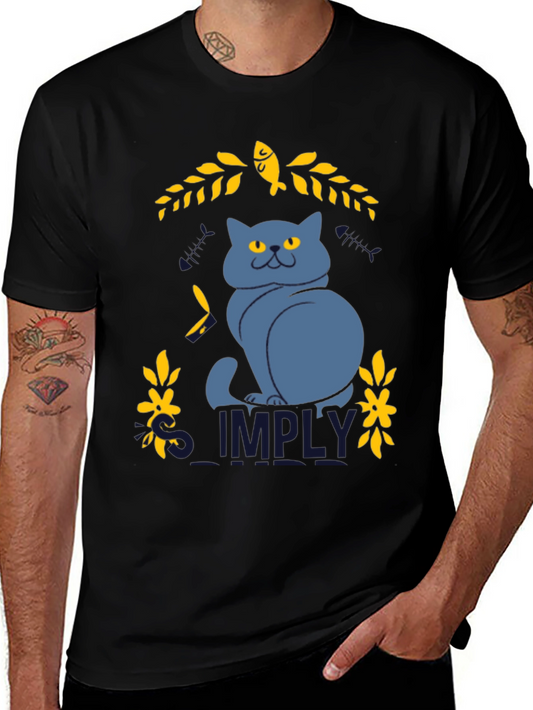 Simply Cat Graphic Tee - Black Cotton T-Shirt