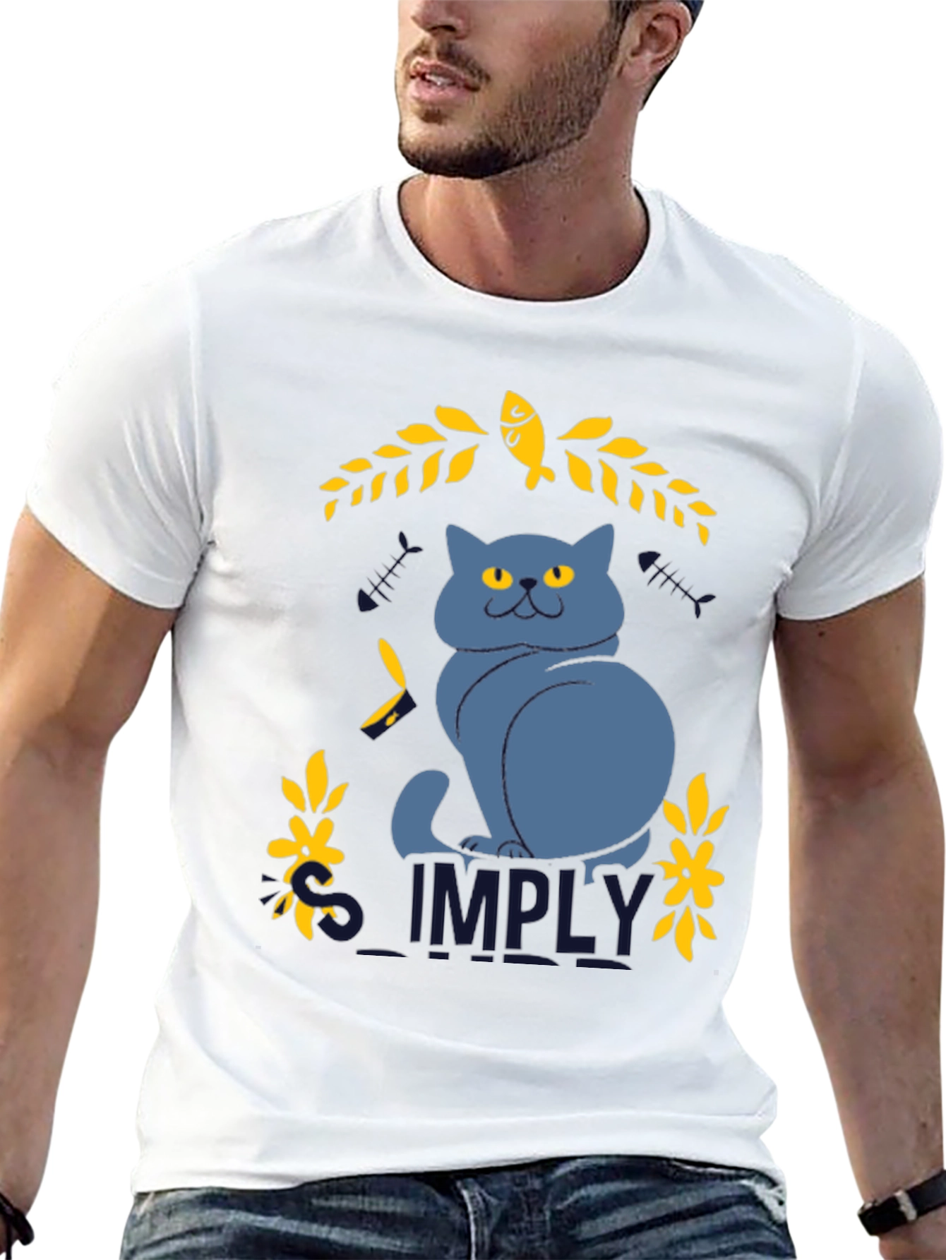 Simply Cat Graphic Tee - Black Cotton T-Shirt