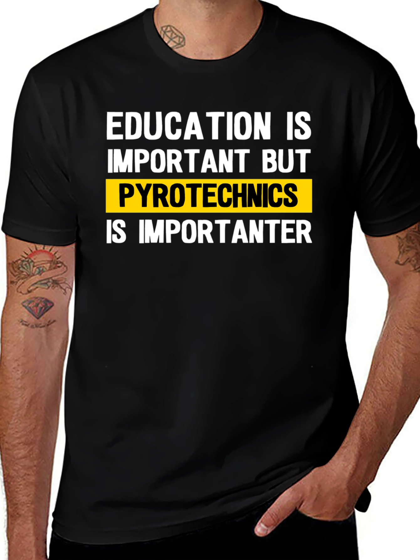 Education vs. Pyrotechnics Funny T-Shirt