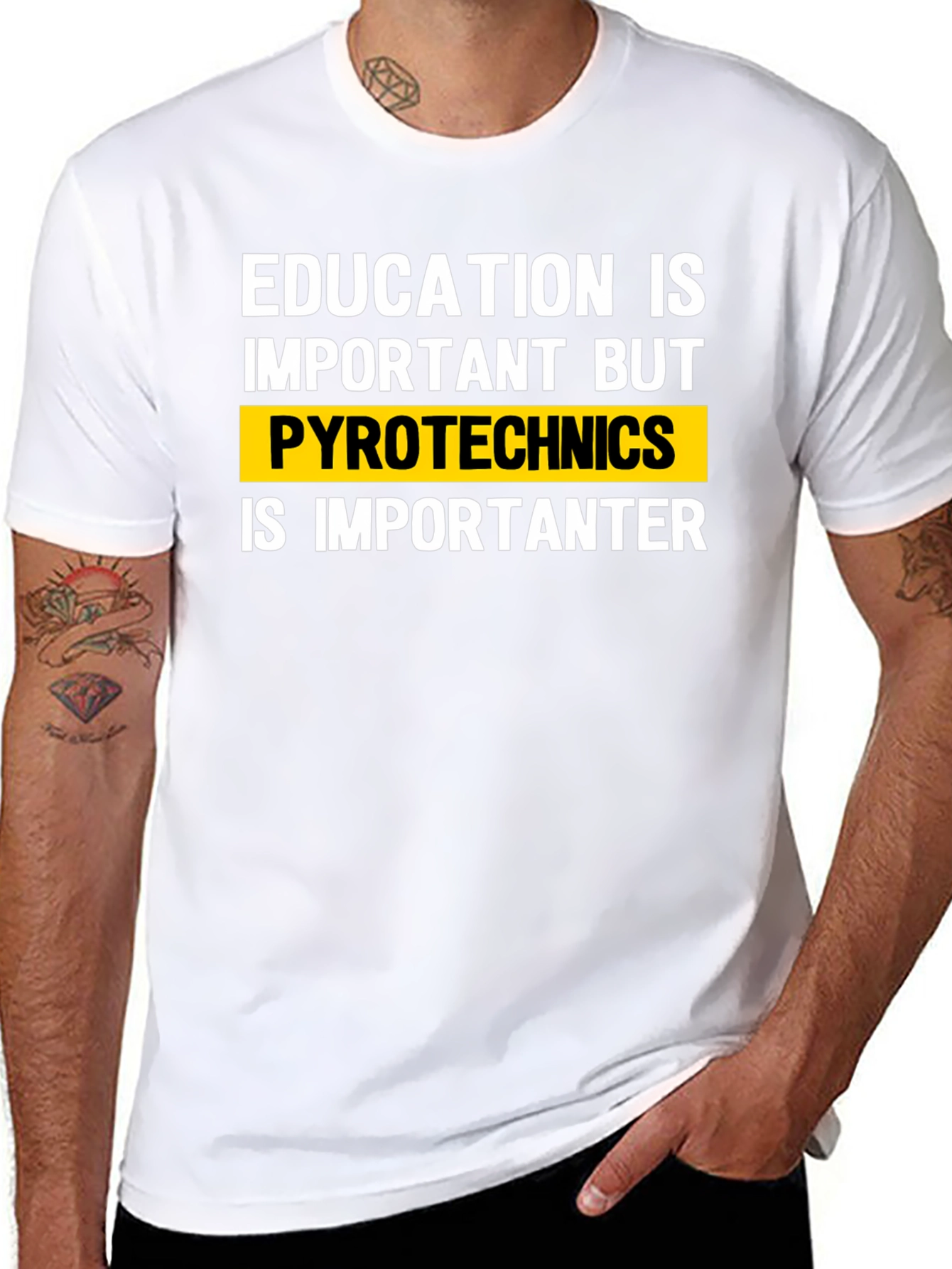 Education vs. Pyrotechnics Funny T-Shirt
