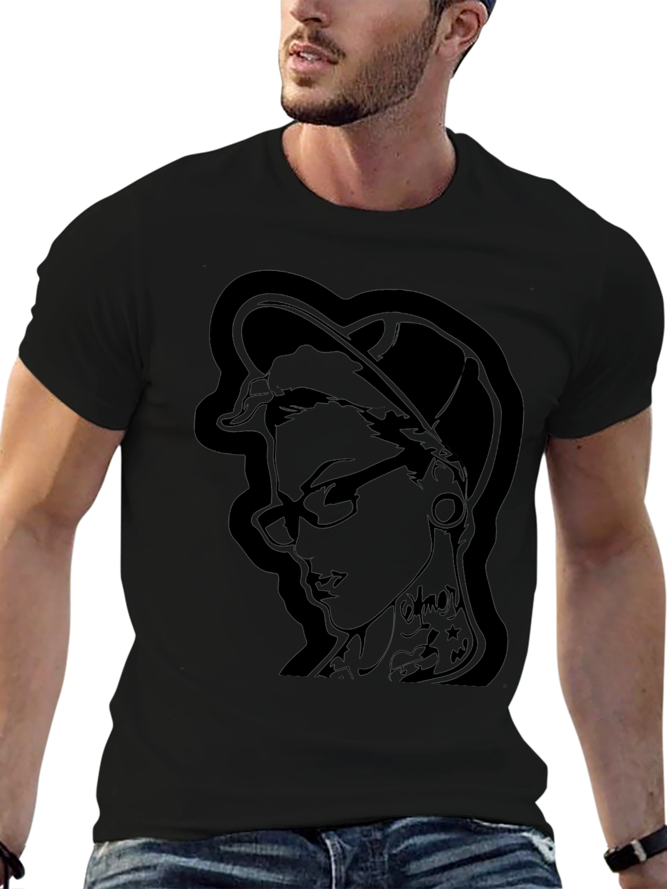 Edgy Ink Girl Graphic Black T-Shirt