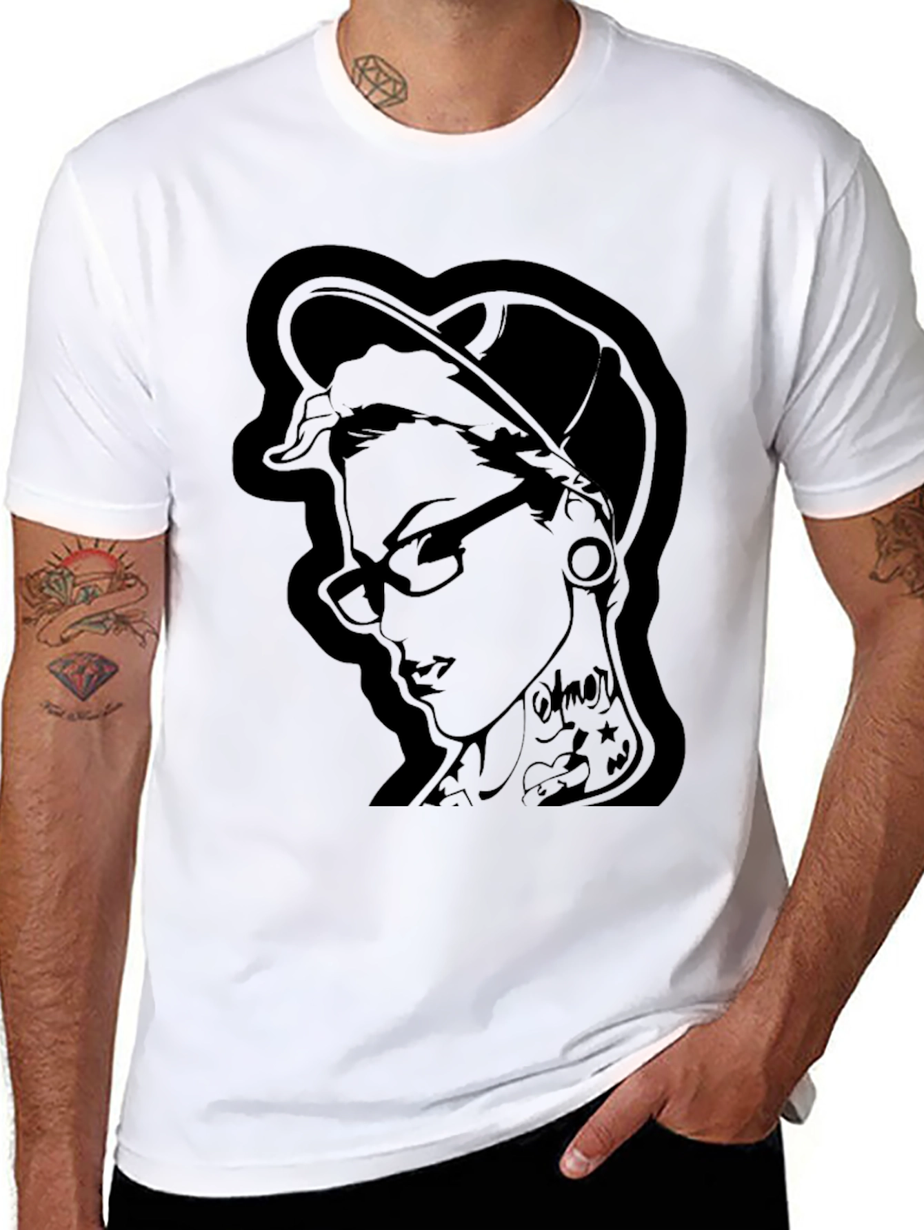 Edgy Ink Girl Graphic Black T-Shirt