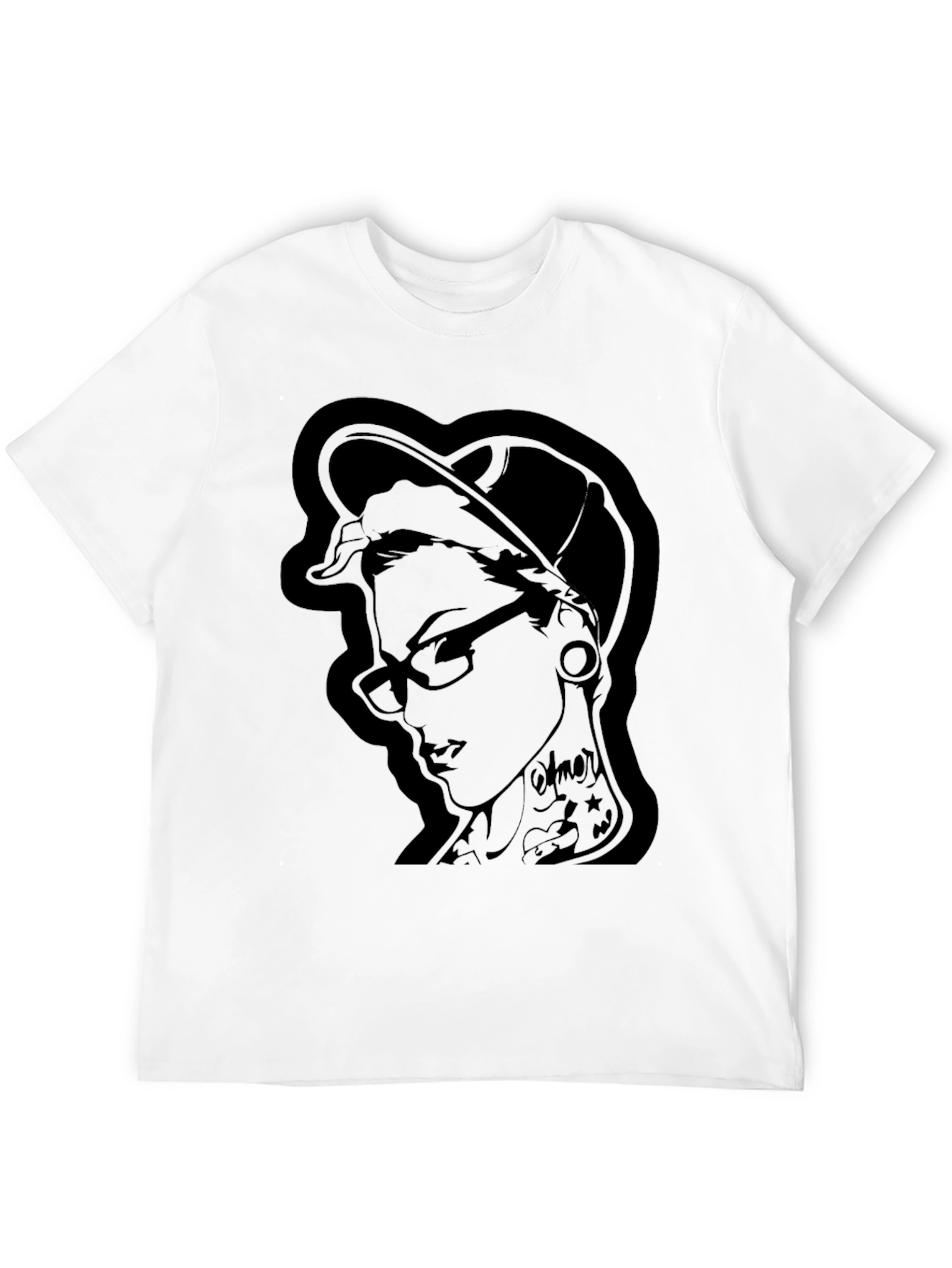 Edgy Ink Girl Graphic Black T-Shirt