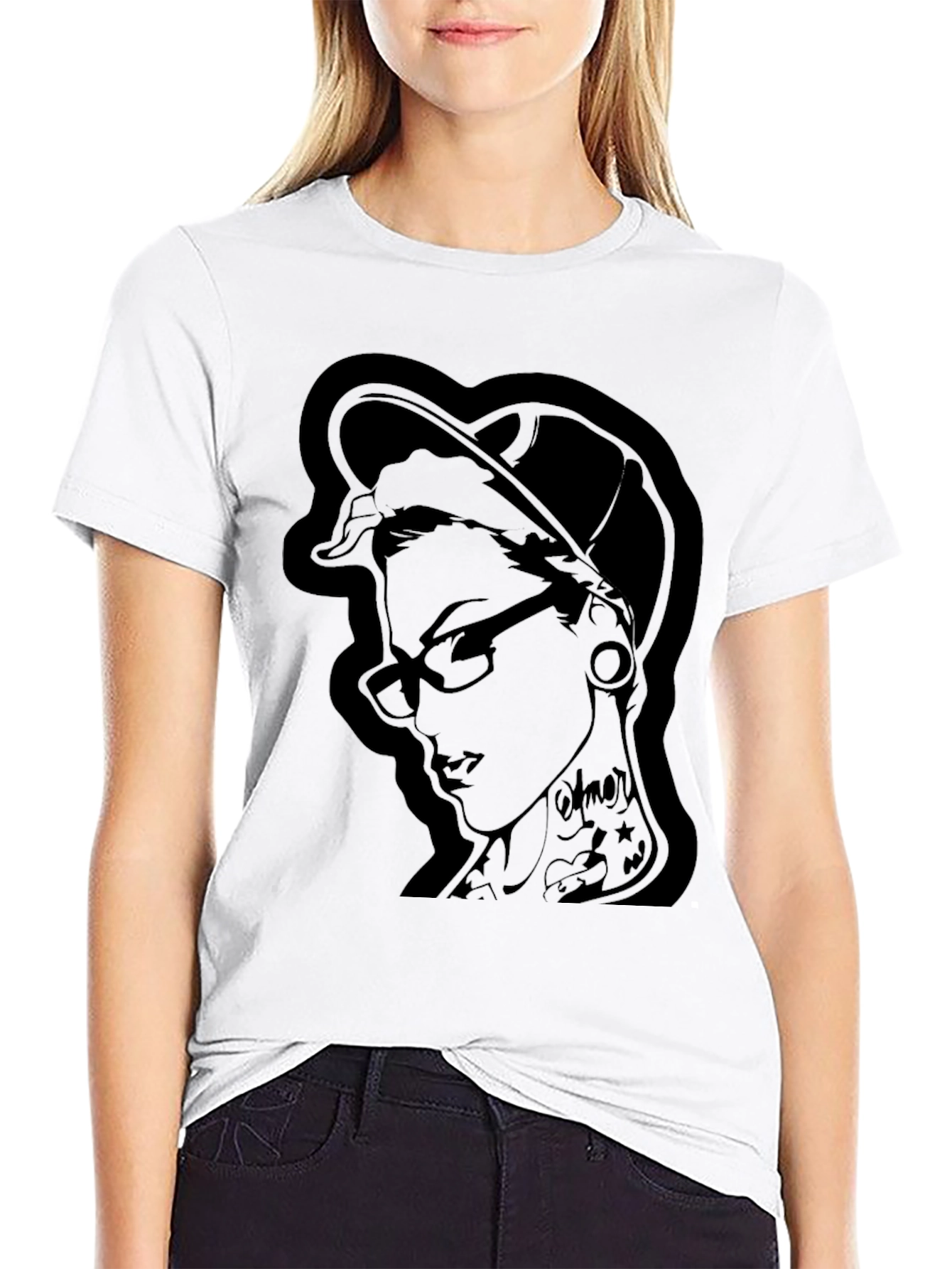 Edgy Ink Girl Graphic Black T-Shirt