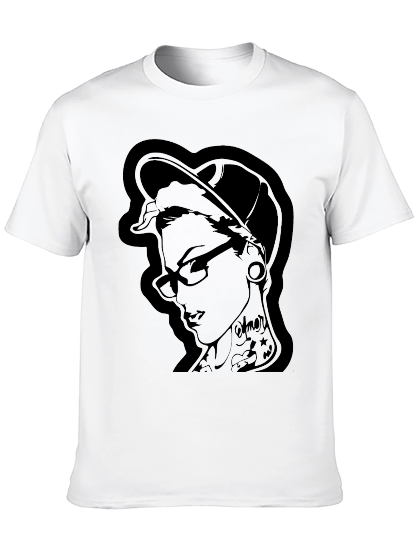 Edgy Ink Girl Graphic Black T-Shirt