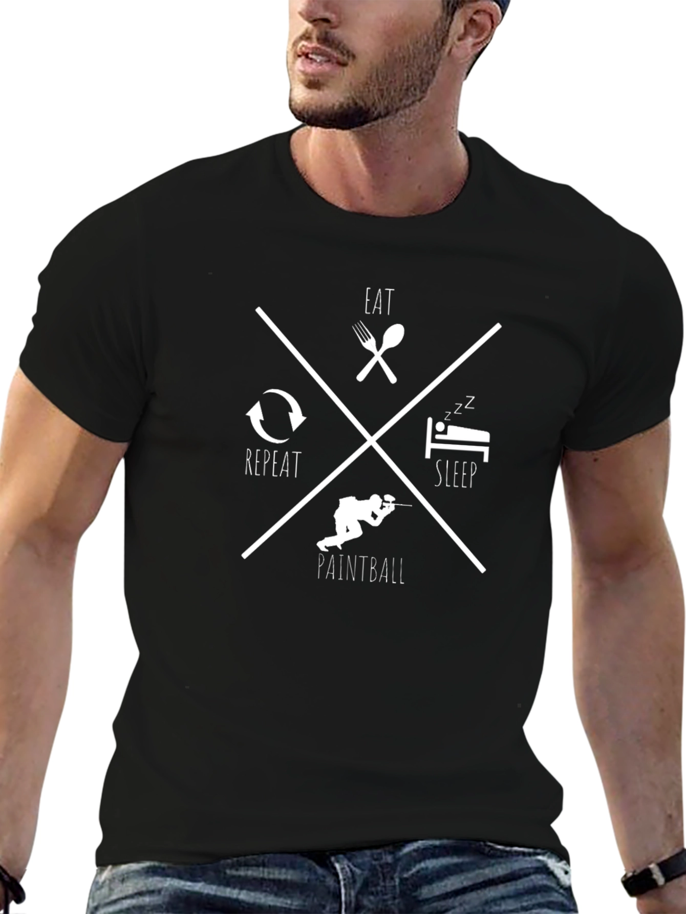 Eat Sleep Paintball Repeat Black T-Shirt