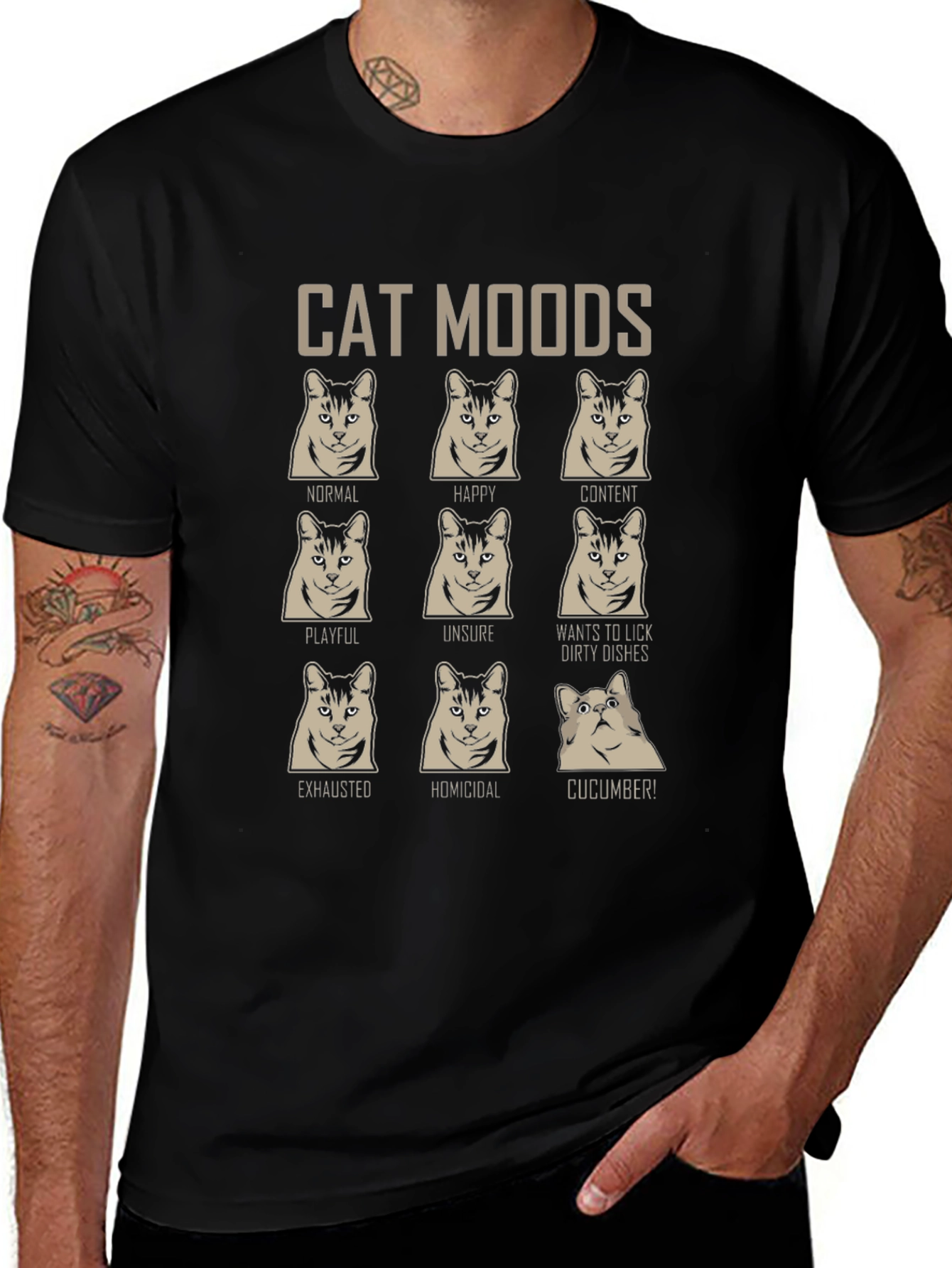 Cat Moods Graphic T-Shirt - Funny Feline Tee