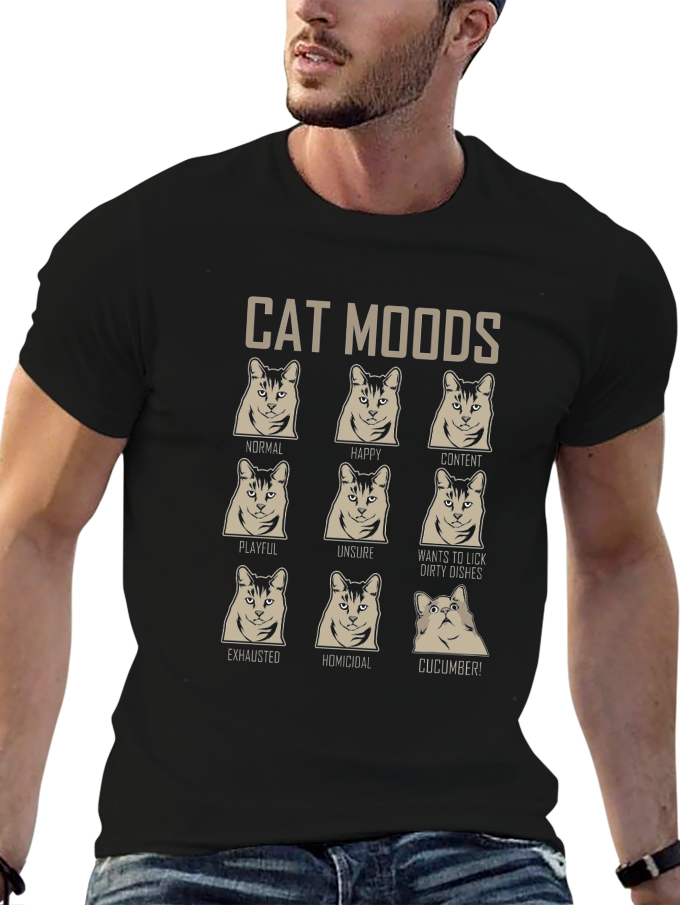 Cat Moods Graphic T-Shirt - Funny Feline Tee