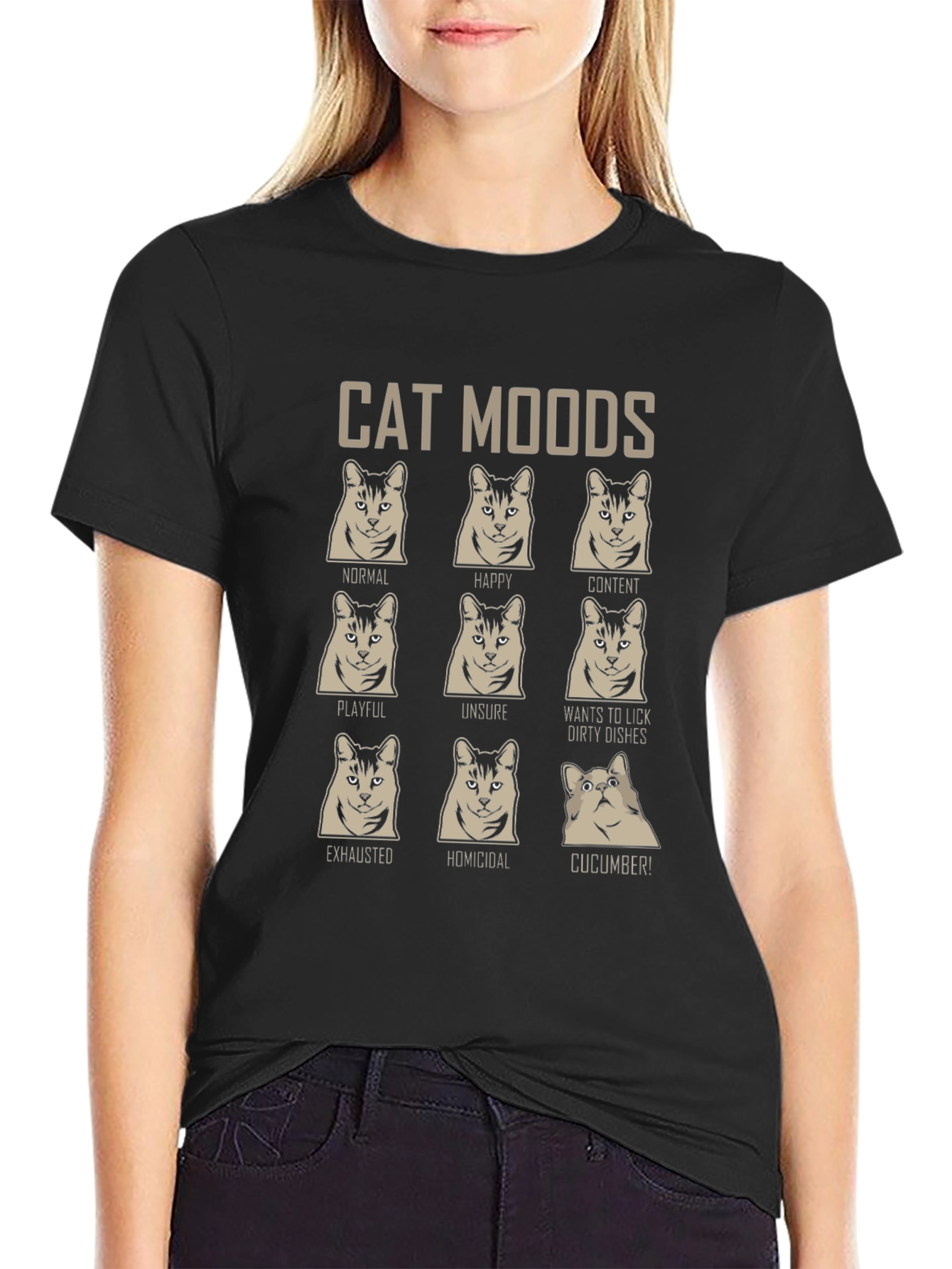 Cat Moods Graphic T-Shirt - Funny Feline Tee