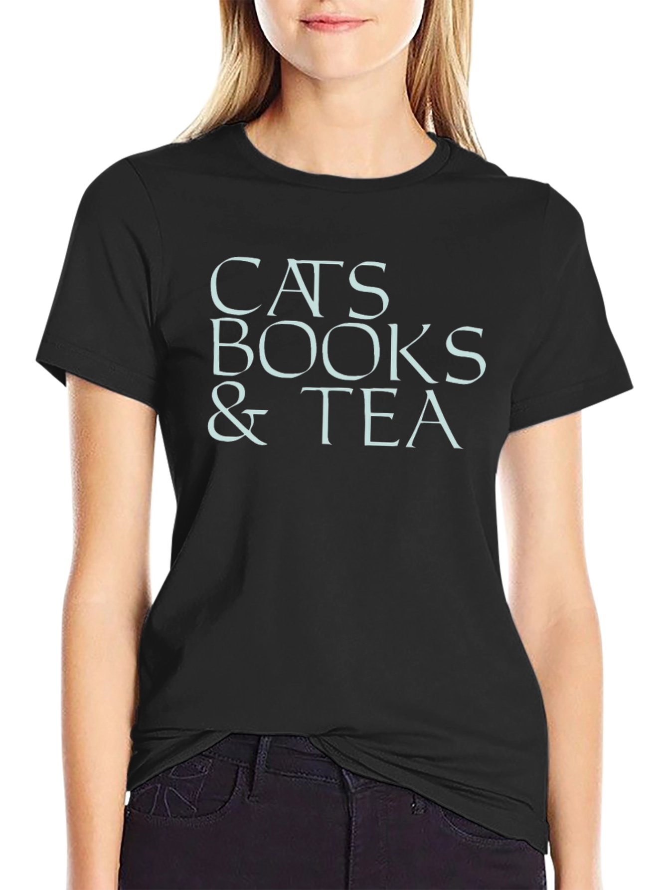 Cats Books & Tea Graphic Tee - Black T-Shirt