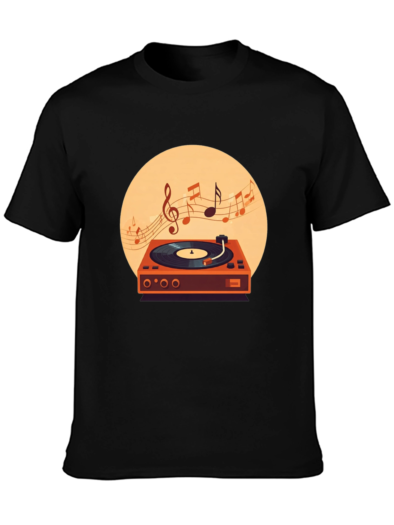 Retro Turntable Music T-Shirt - Black