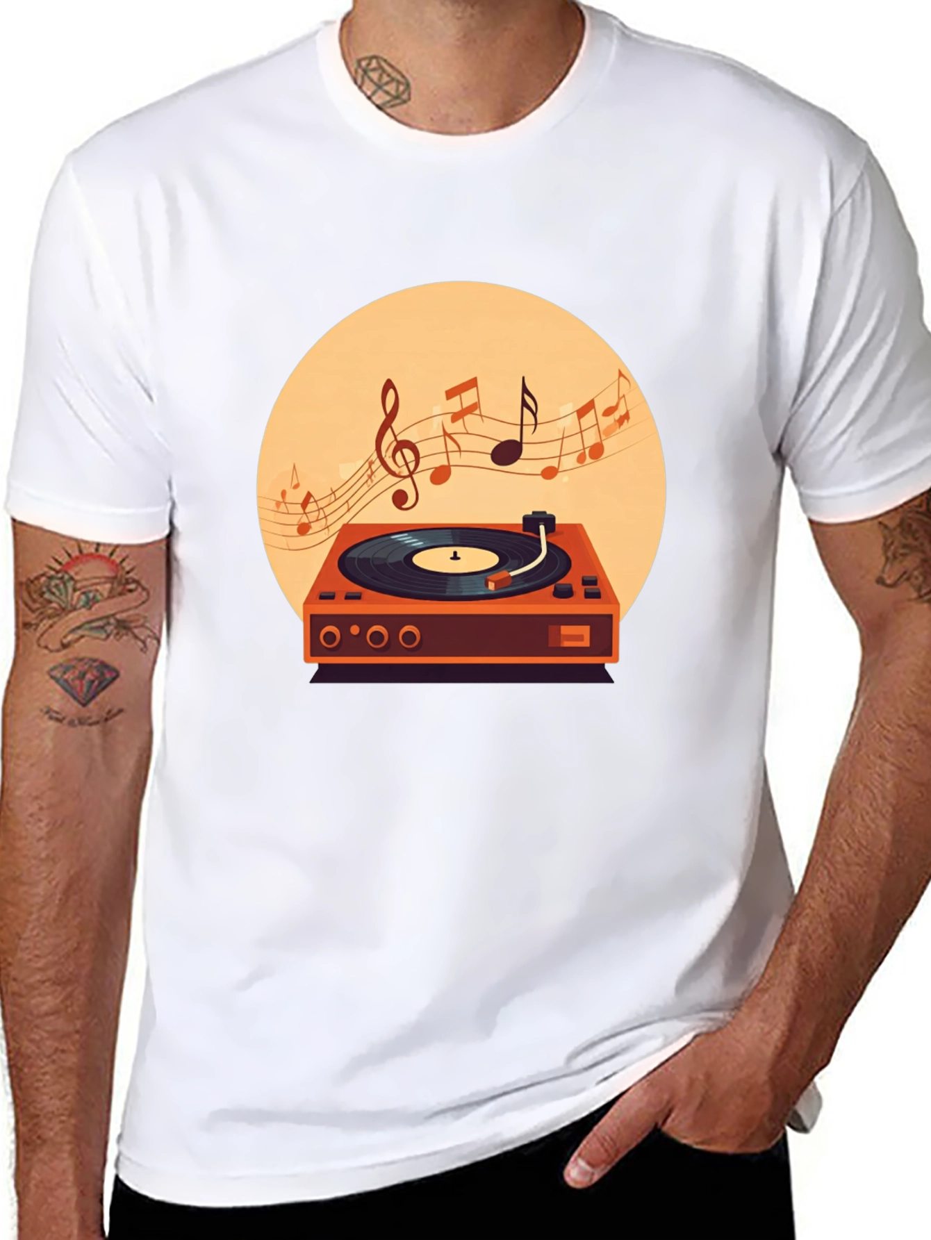 Retro Turntable Music T-Shirt - Black
