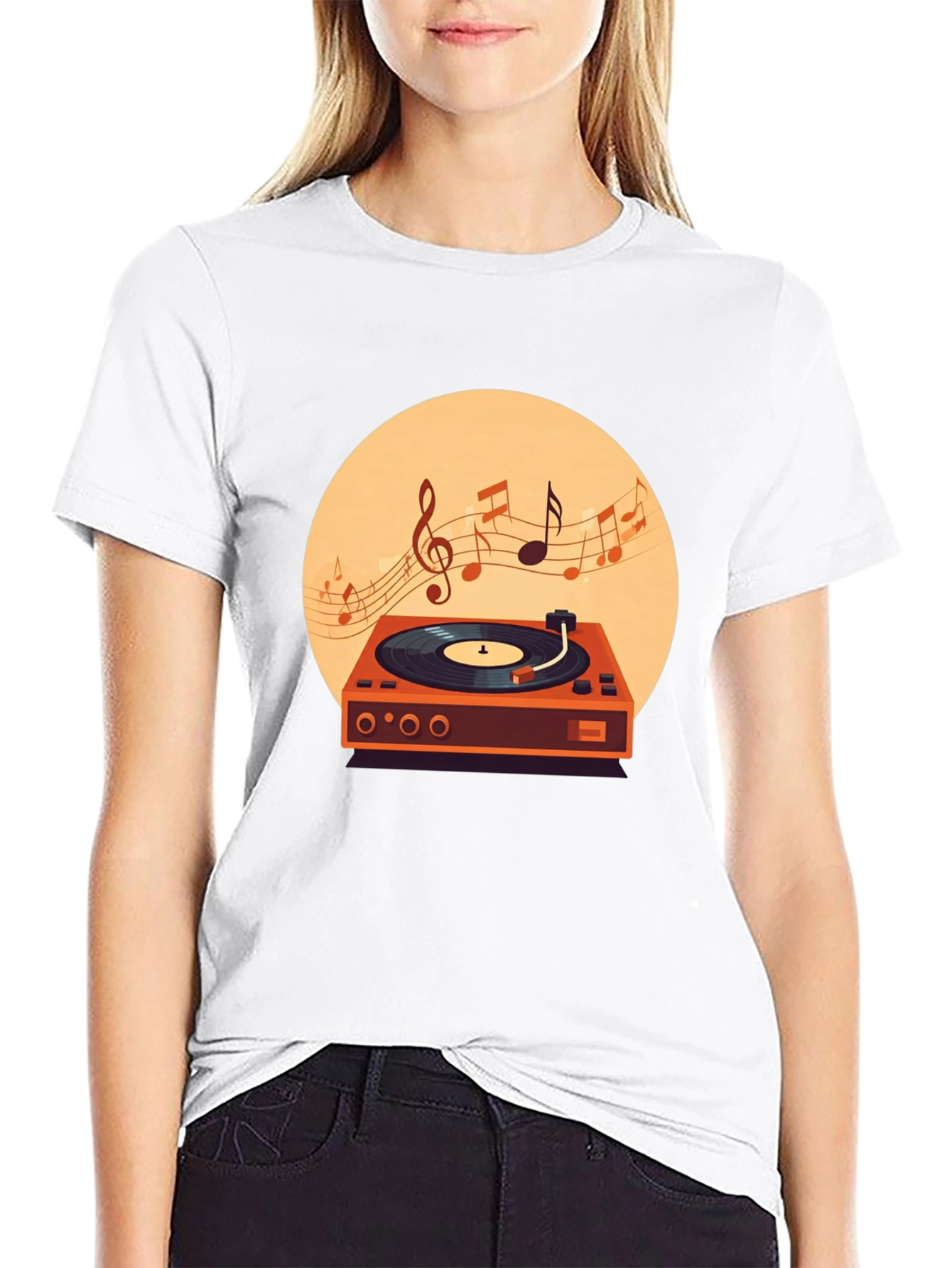 Retro Turntable Music T-Shirt - Black