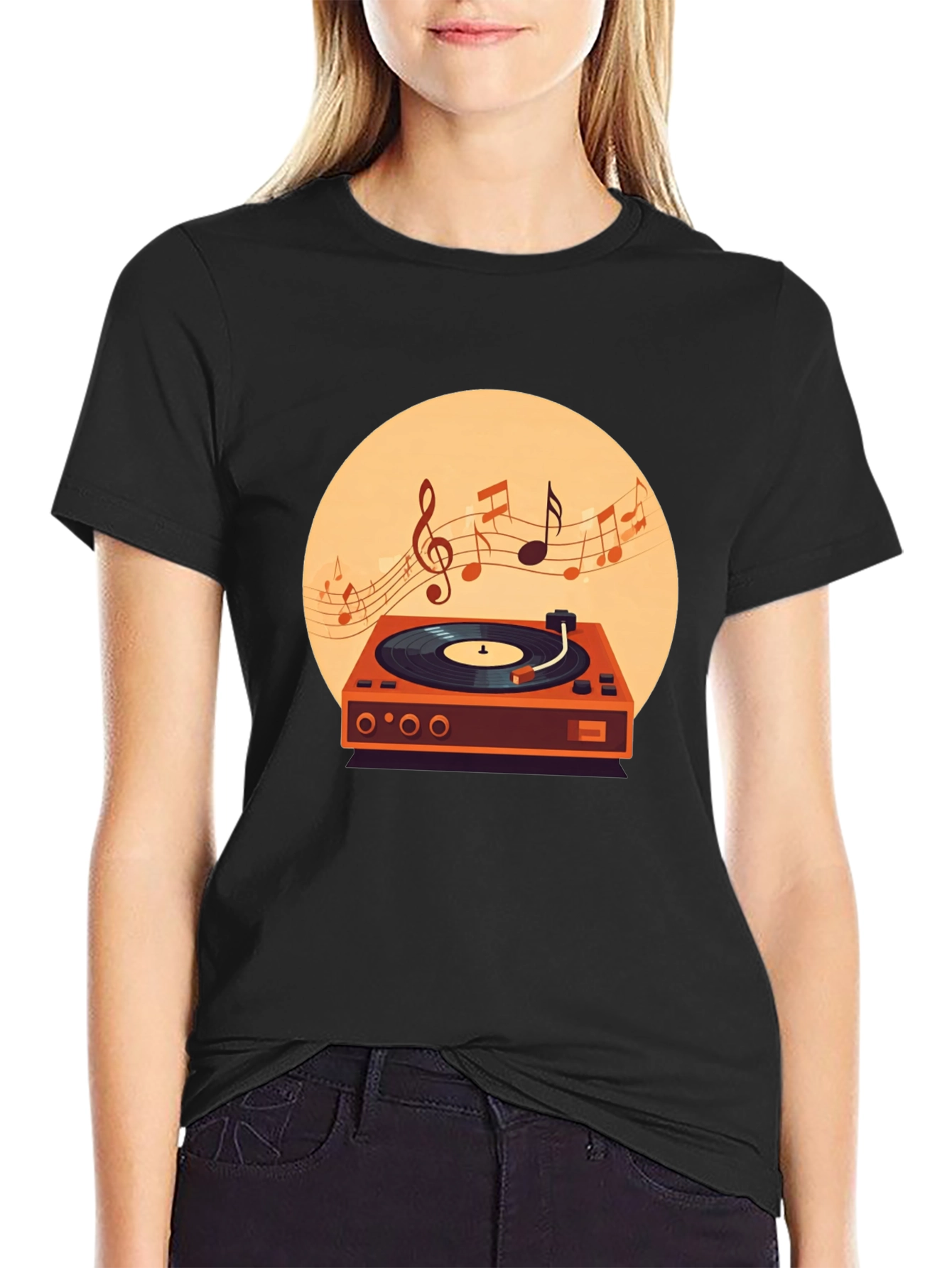 Retro Turntable Music T-Shirt - Black