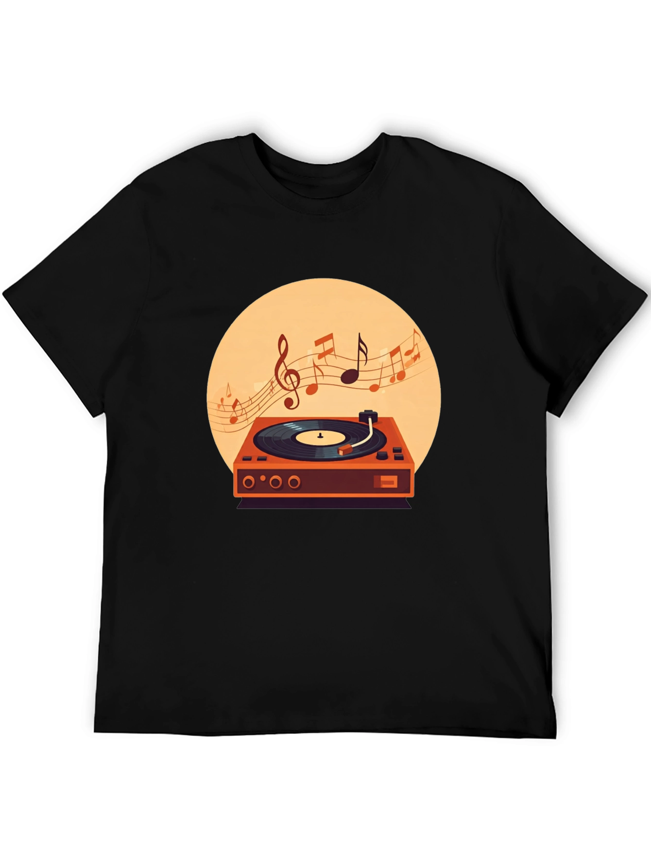 Retro Turntable Music T-Shirt - Black