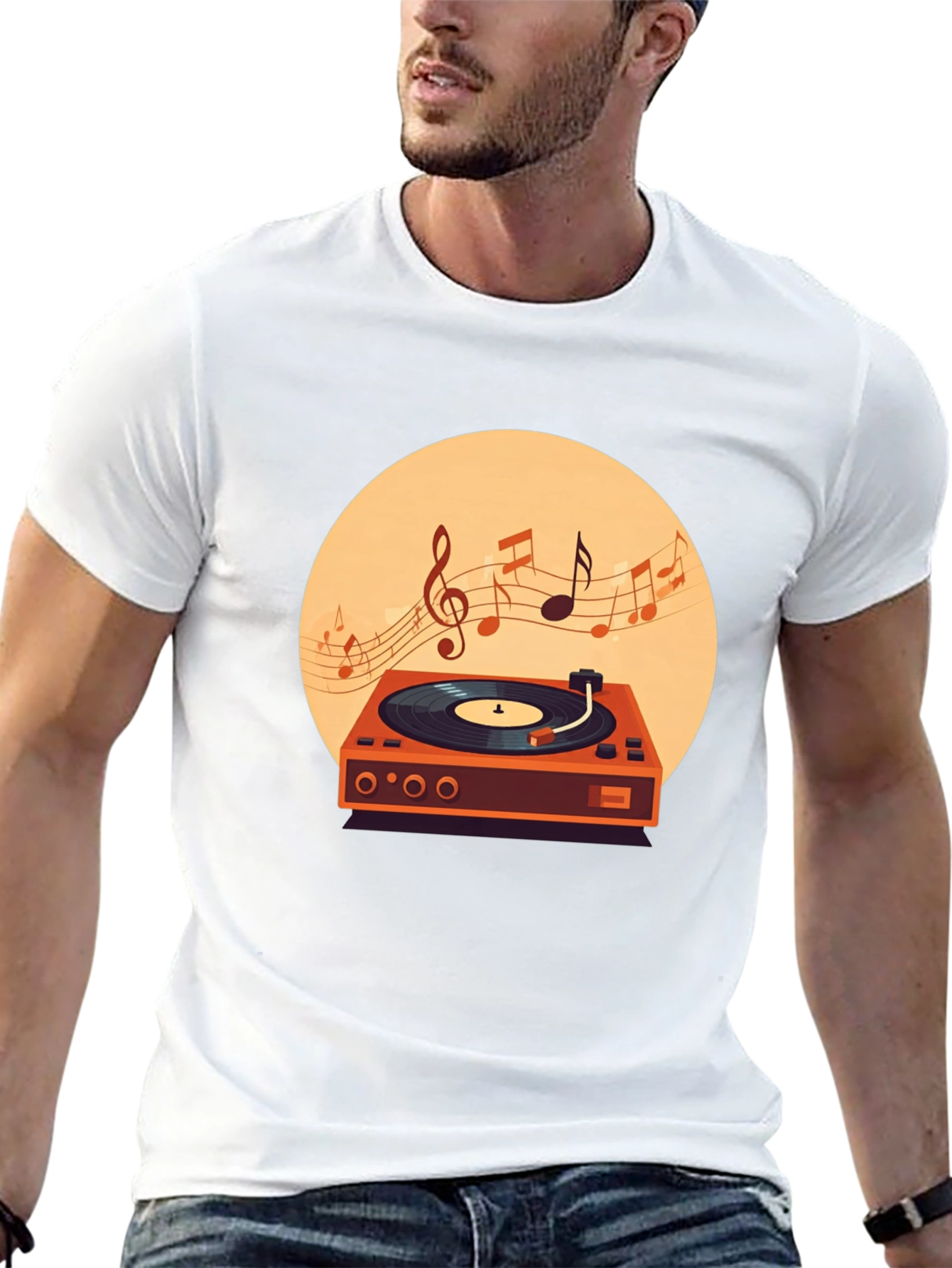 Retro Turntable Music T-Shirt - Black