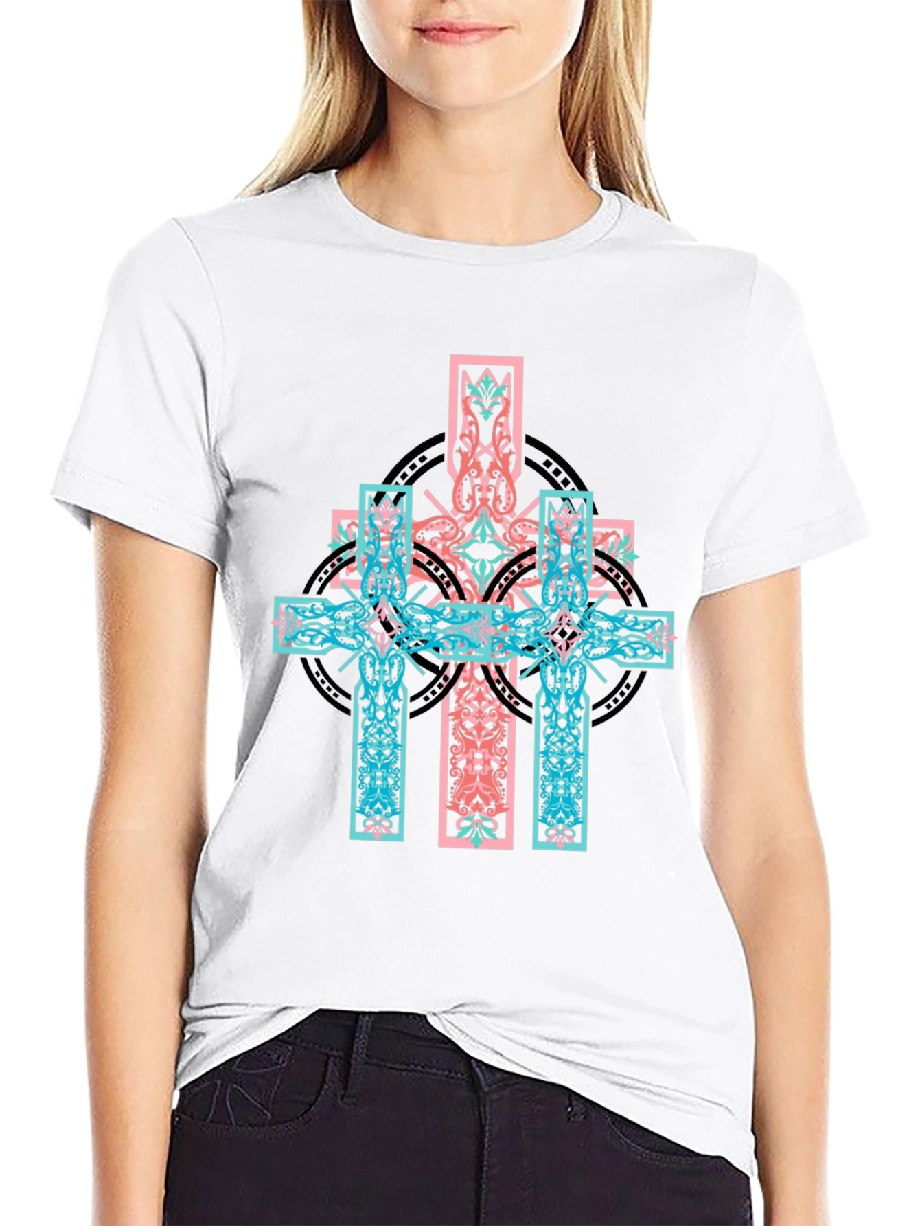 Celtic Cross Graphic Print Black T-Shirt