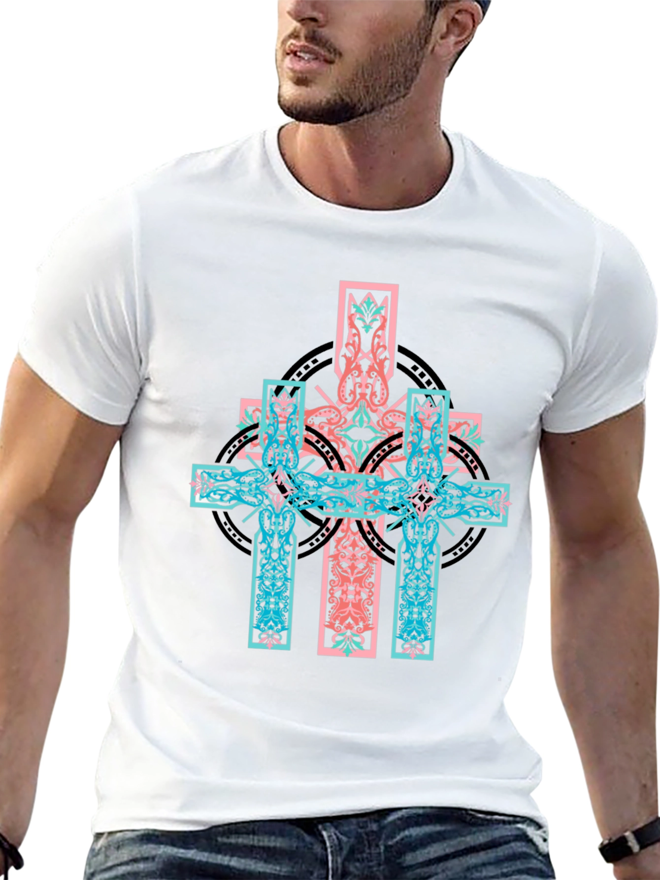 Celtic Cross Graphic Print Black T-Shirt