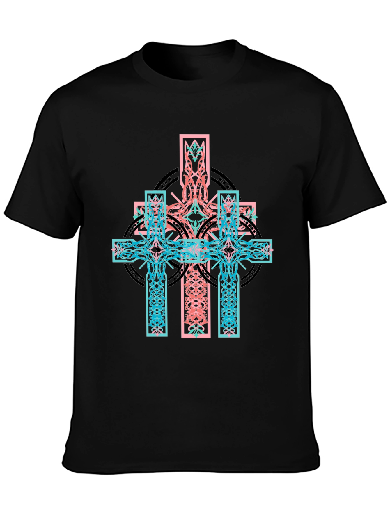 Celtic Cross Graphic Print Black T-Shirt