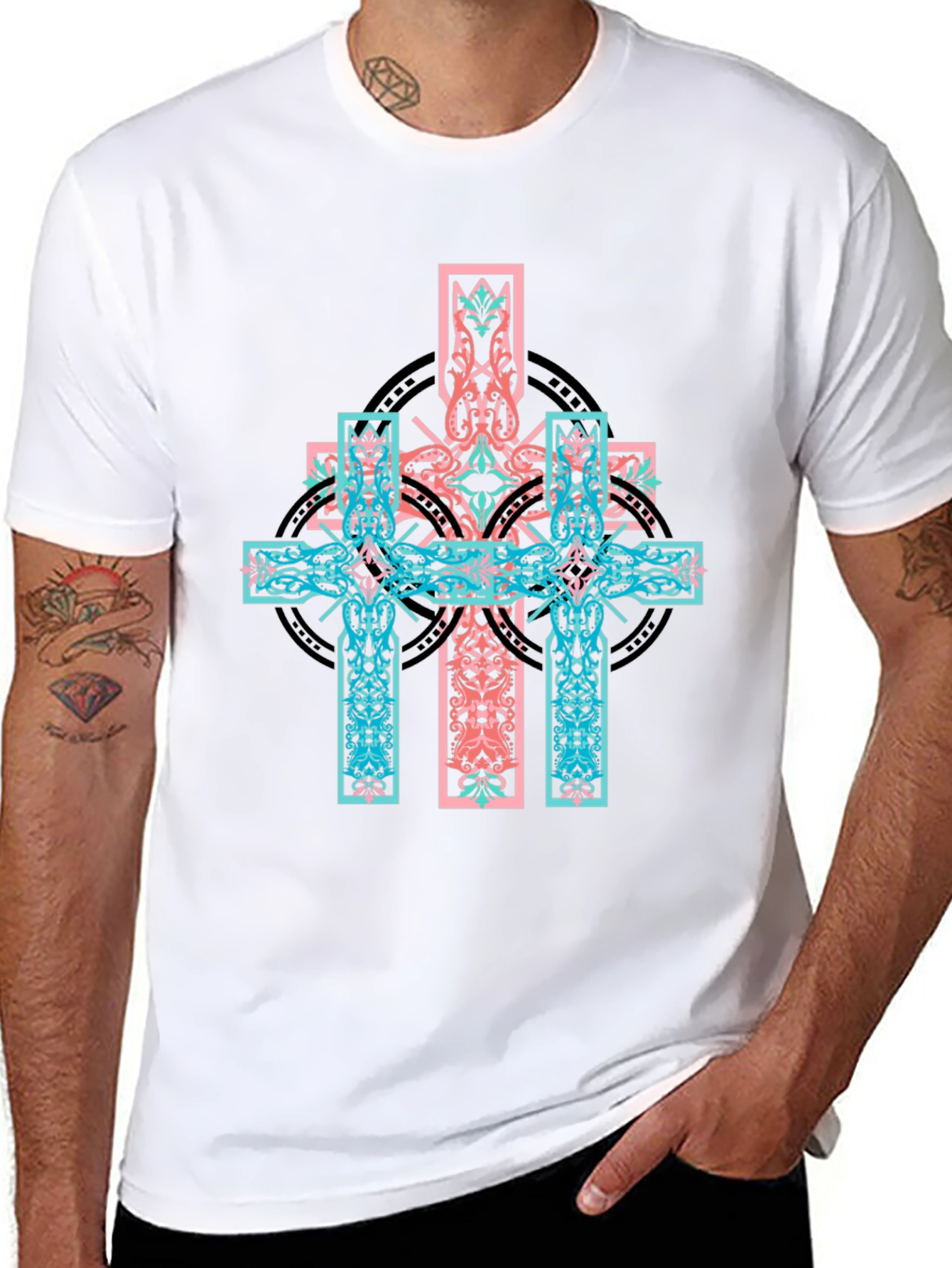 Celtic Cross Graphic Print Black T-Shirt