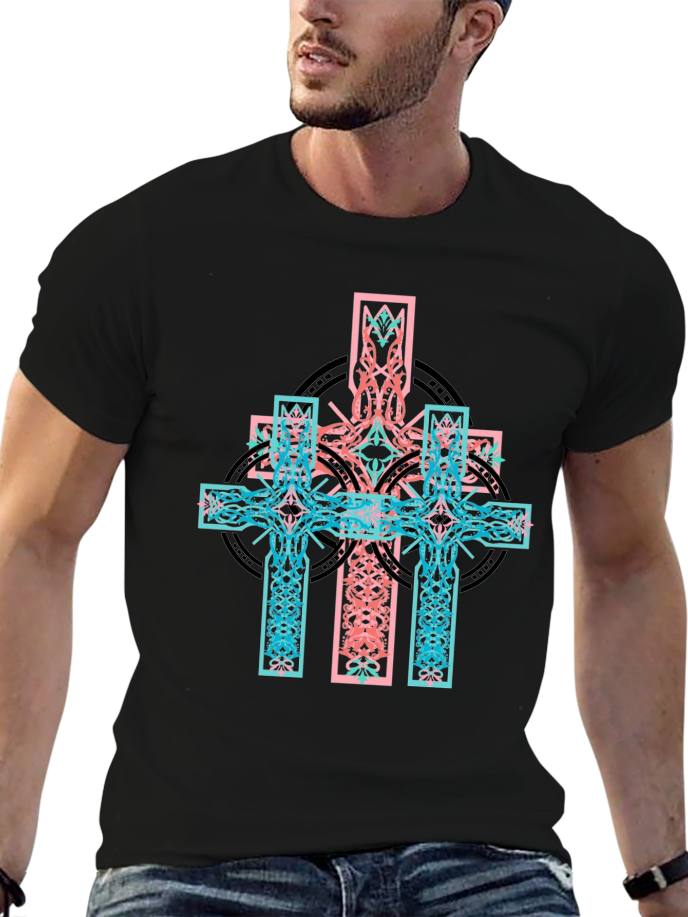Celtic Cross Graphic Print Black T-Shirt