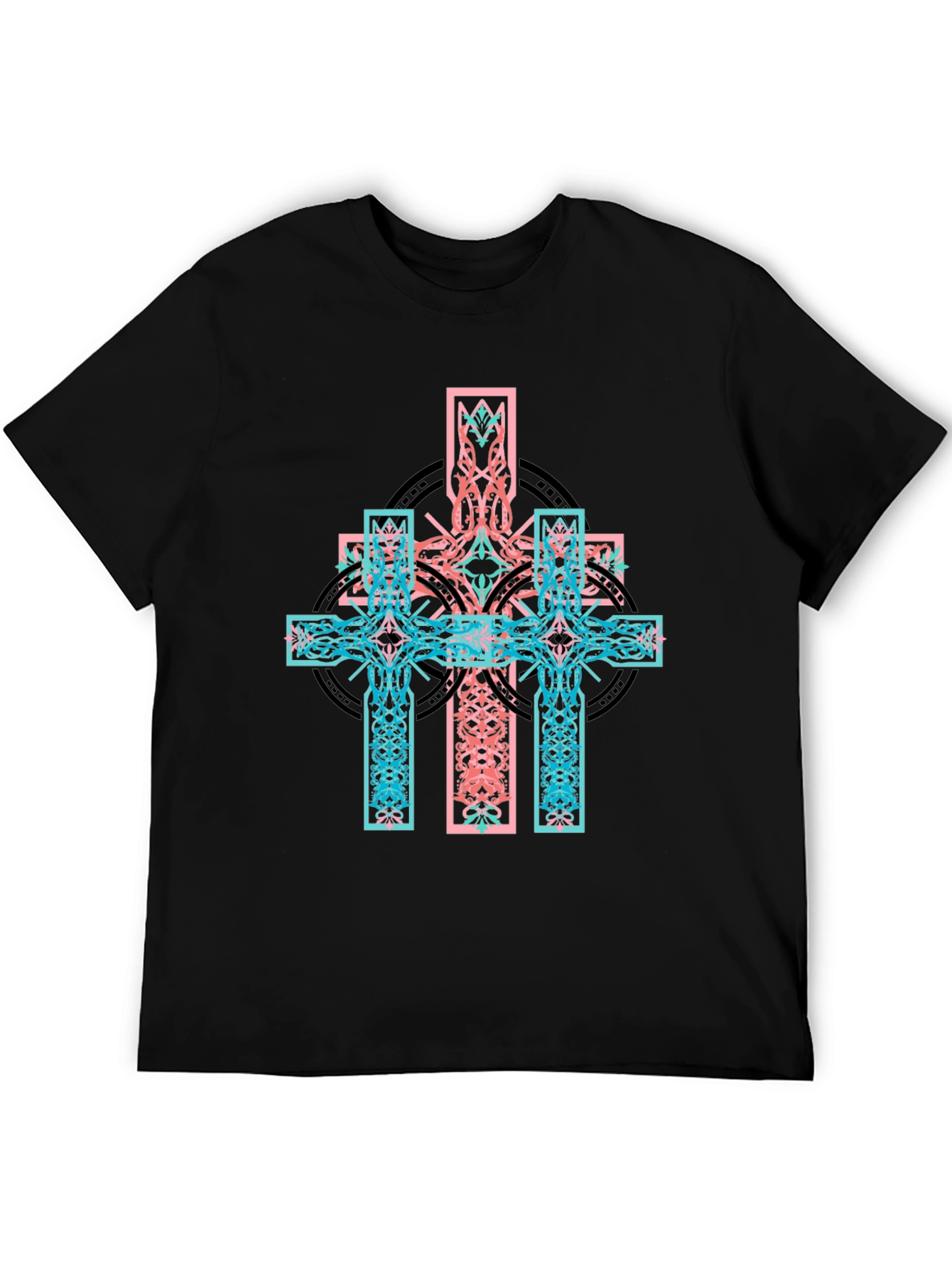 Celtic Cross Graphic Print Black T-Shirt