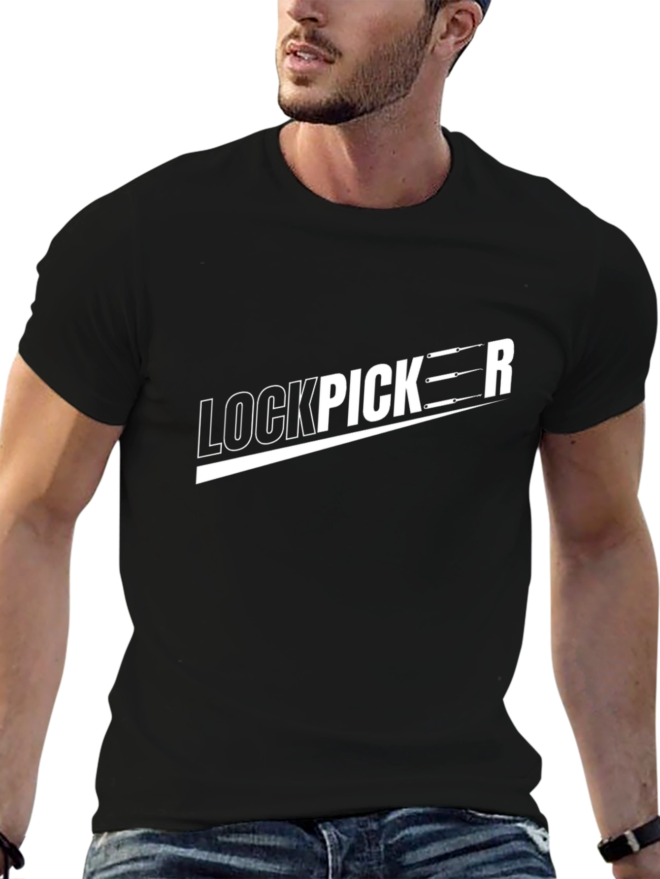 Lockpicker Graphic Tee - Black Cotton Blend T-Shirt