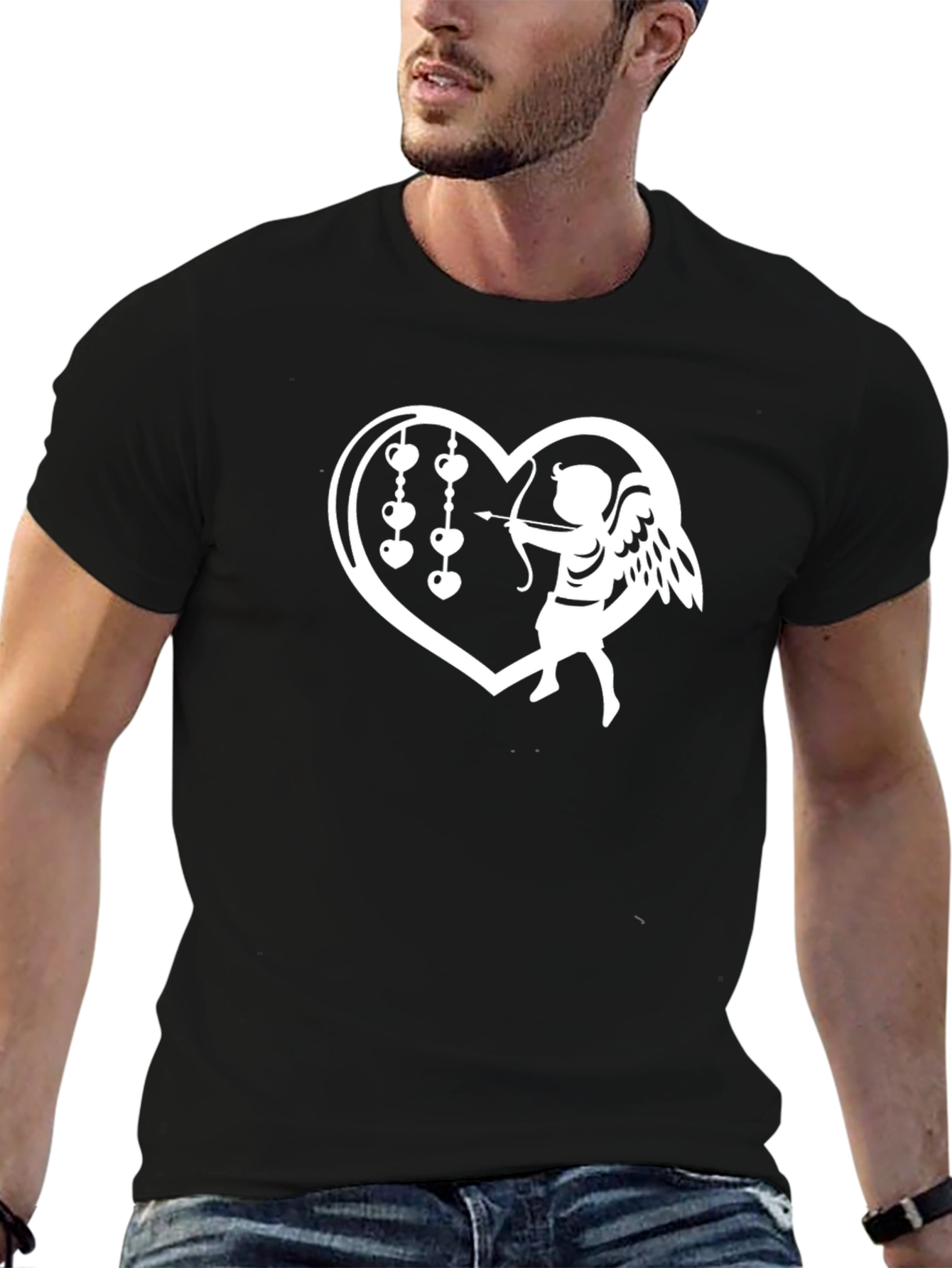 Heart Cupid Graphic Black T-Shirt