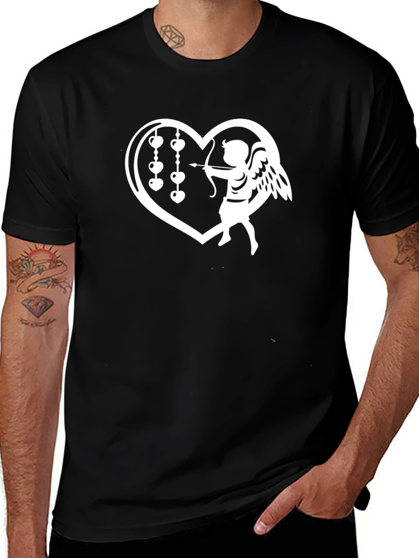 Heart Cupid Graphic Black T-Shirt
