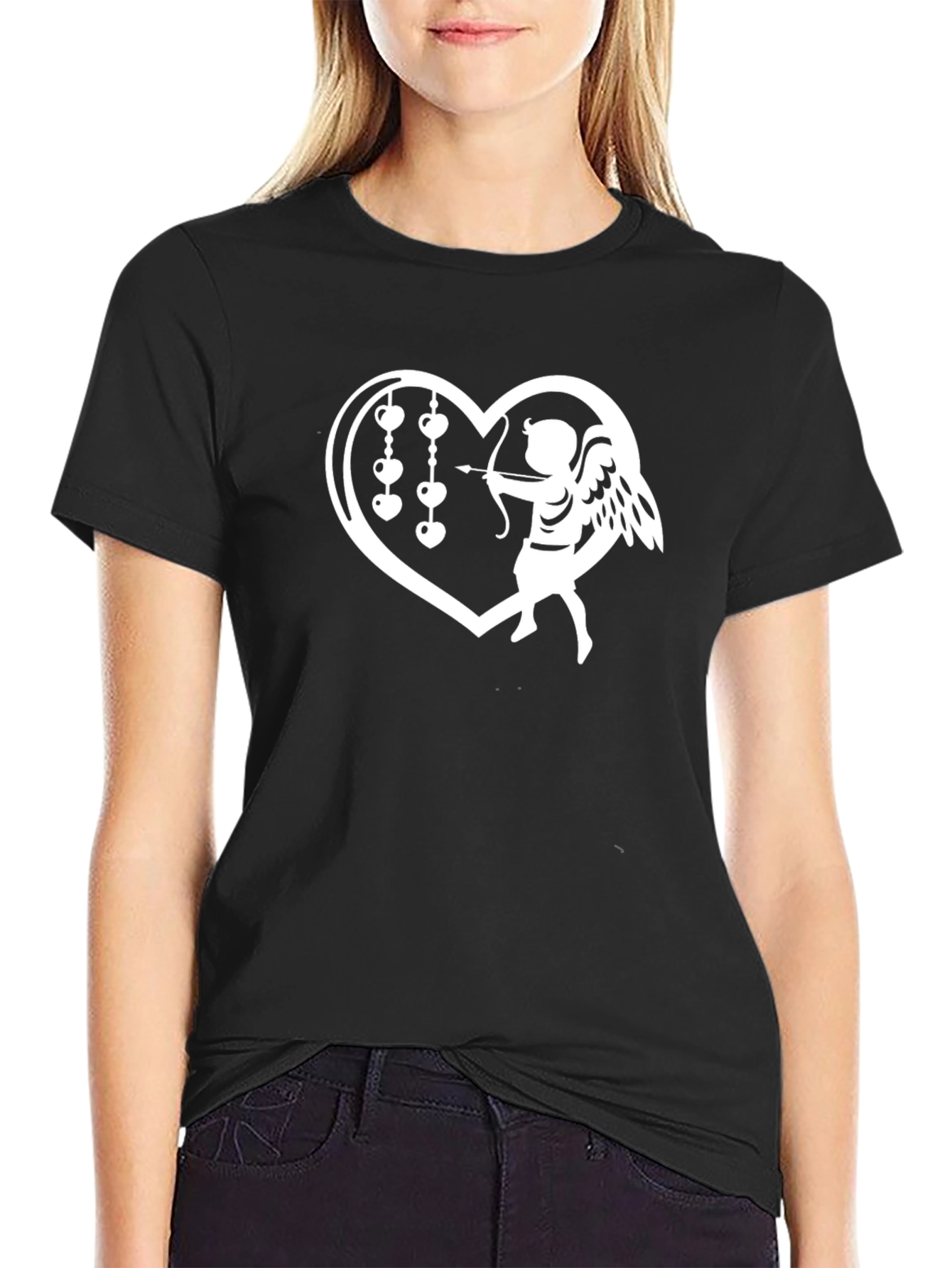 Heart Cupid Graphic Black T-Shirt