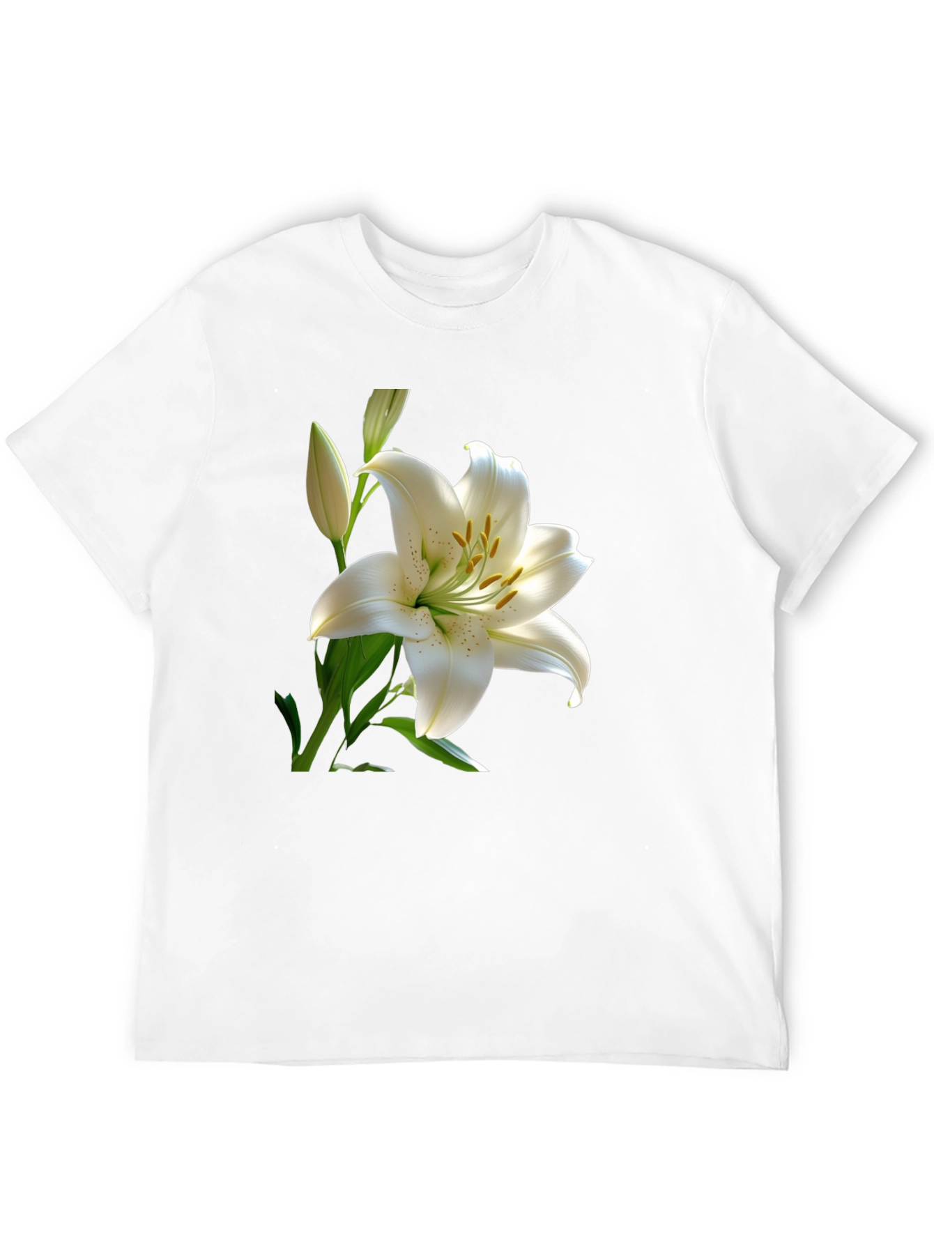 White Lily Graphic Tee - Elegant Floral Design