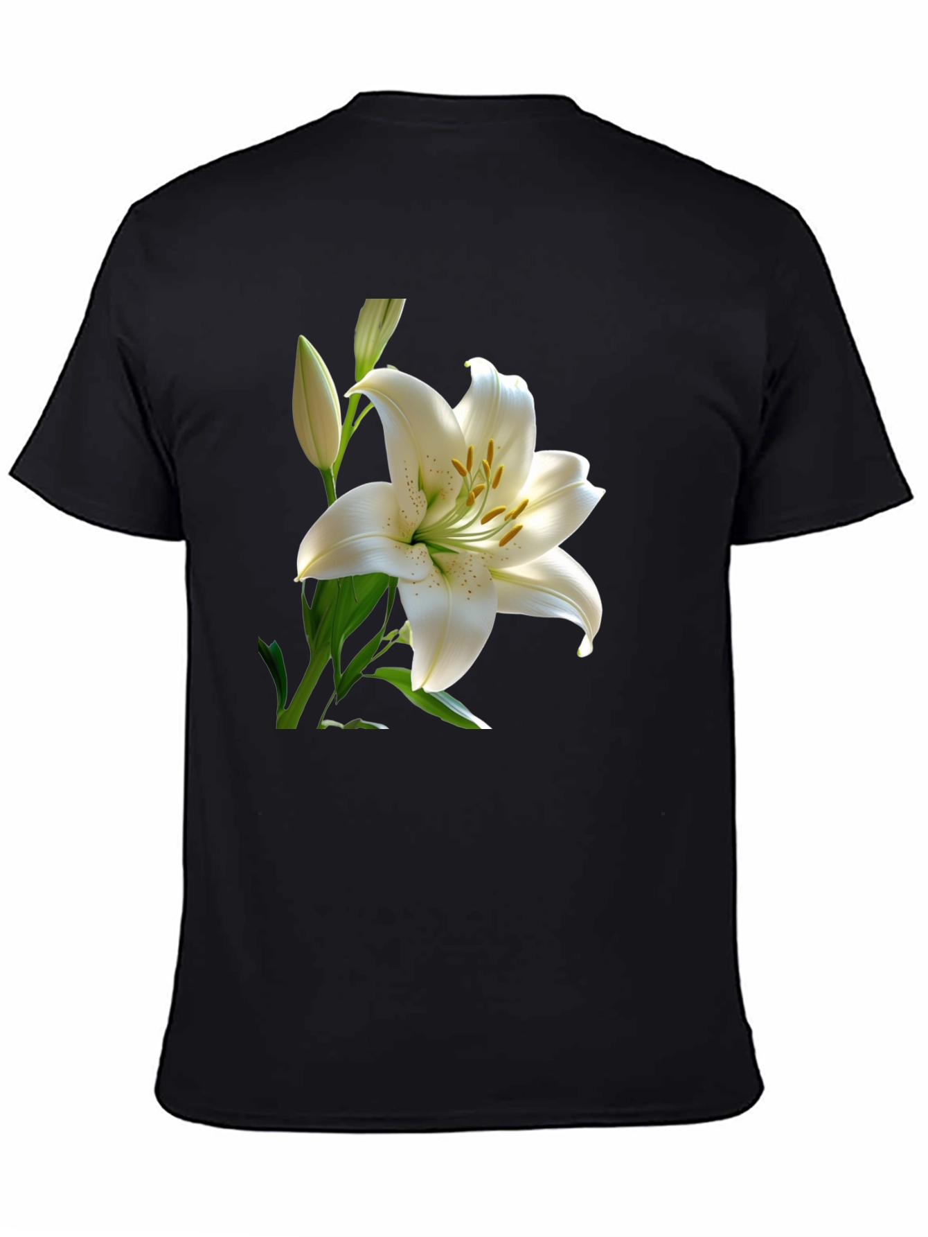 White Lily Graphic Tee - Elegant Floral Design