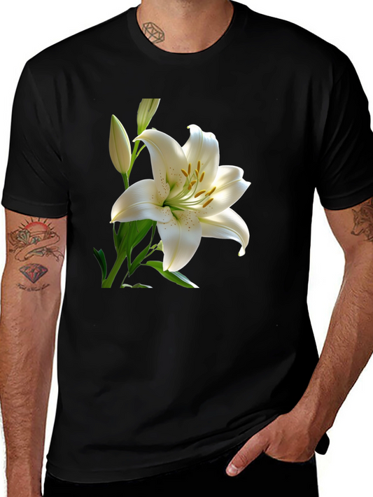White Lily Graphic Tee - Elegant Floral Design