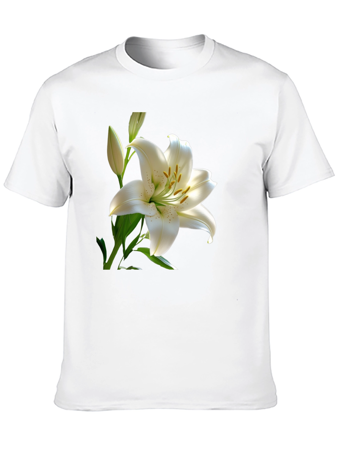 White Lily Graphic Tee - Elegant Floral Design