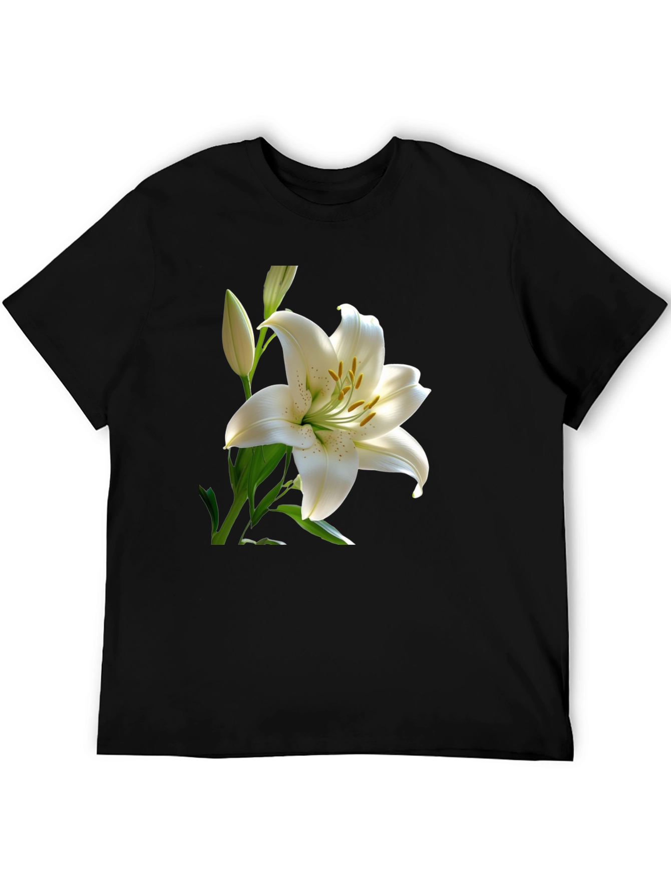 White Lily Graphic Tee - Elegant Floral Design