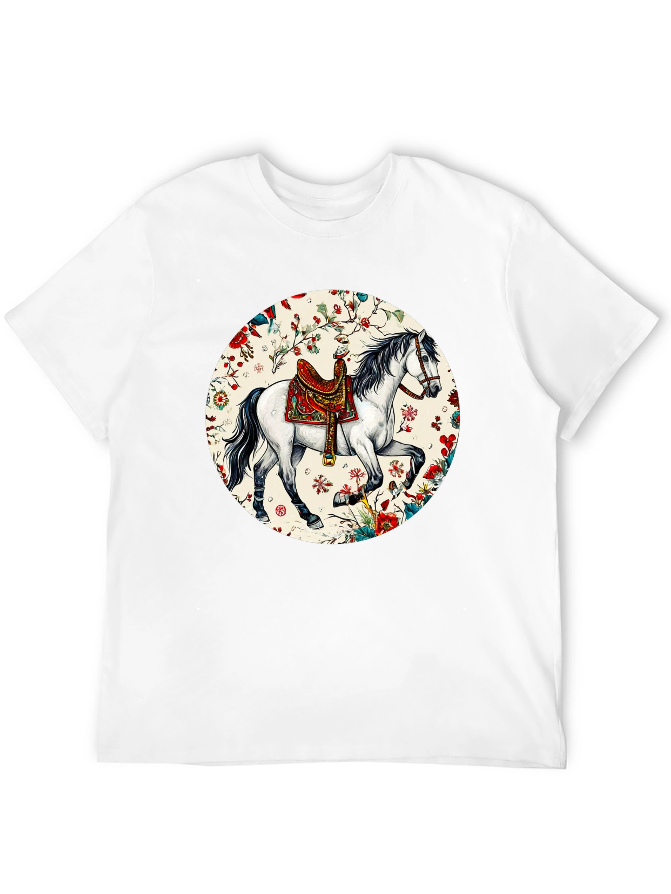 Horse Floral T-Shirt - Artistic Graphic Tee